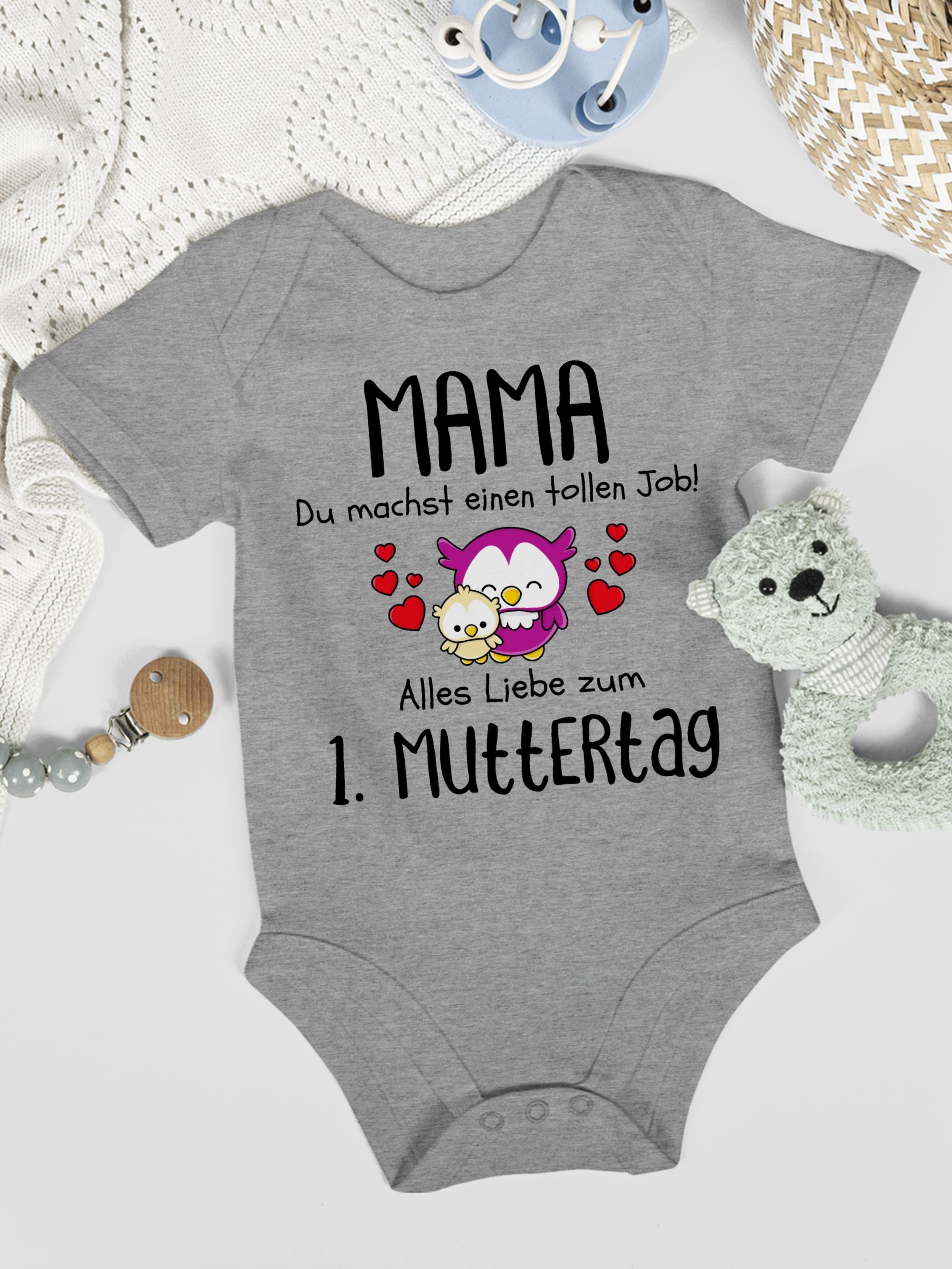 meliert Grau Shirtracer 2 Muttertag 1. Erster Mama Shirtbody - (1-tlg) Muttertagsgeschenk