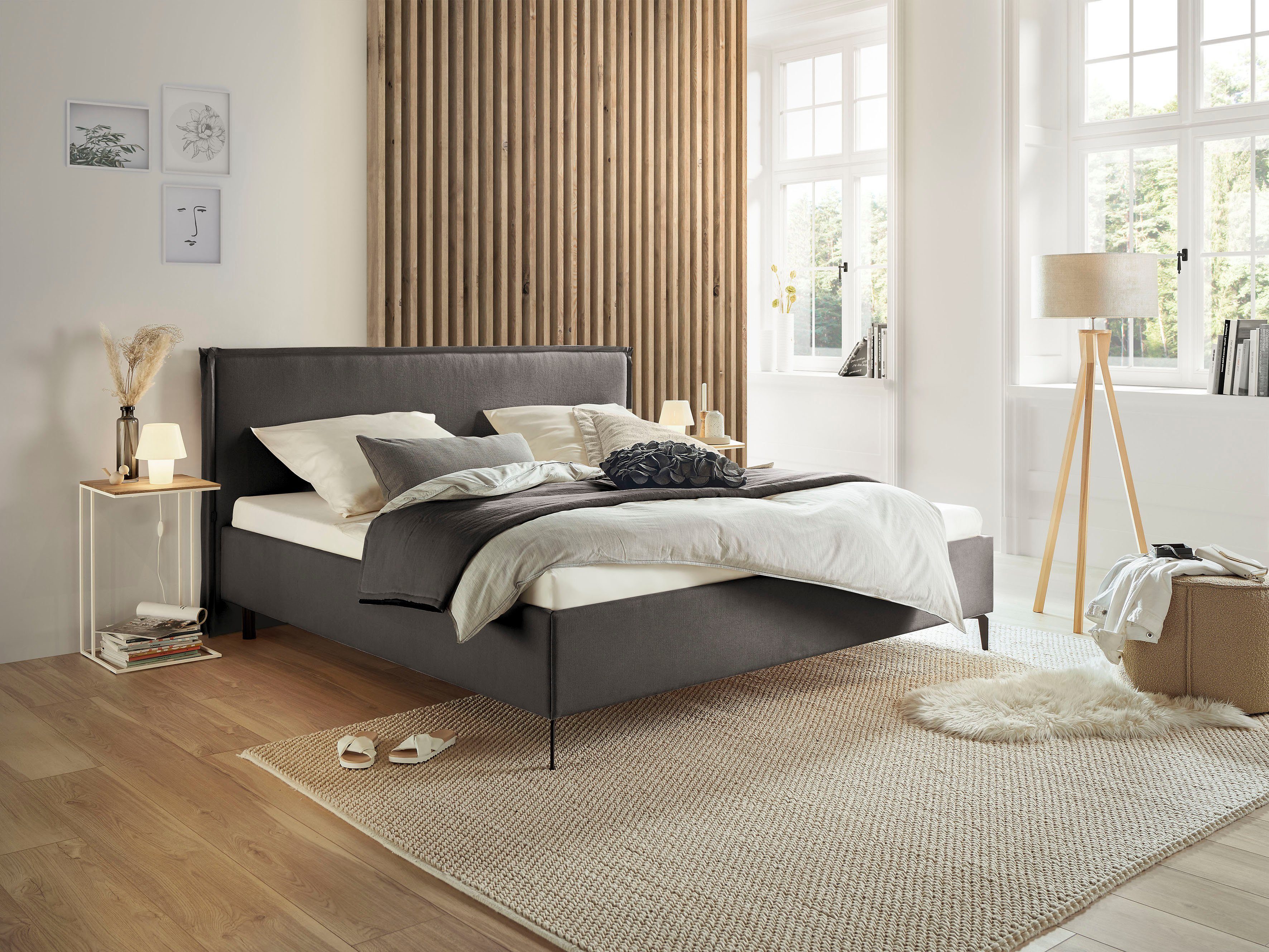 Musterring Polsterbett Elos, Kopfteil mit doppeltem Stehsaum, Metallfuß in schwarz, in 4 Größen