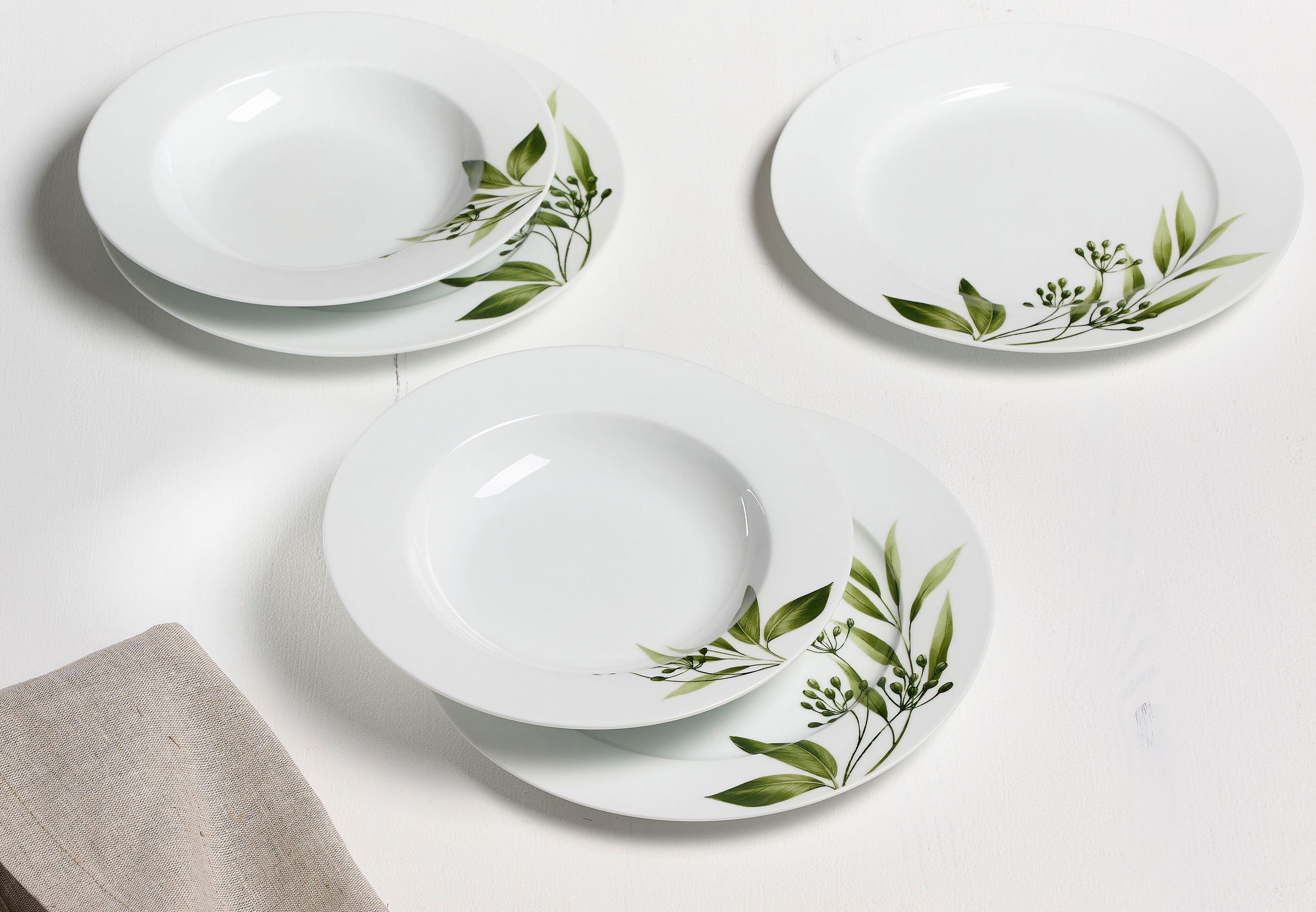 Ritzenhoff & Breker Tafelservice Evora (12-tlg), 6 Personen, Porzellan, Teller Set, Geschirr-Set mit Botanik-Motiv