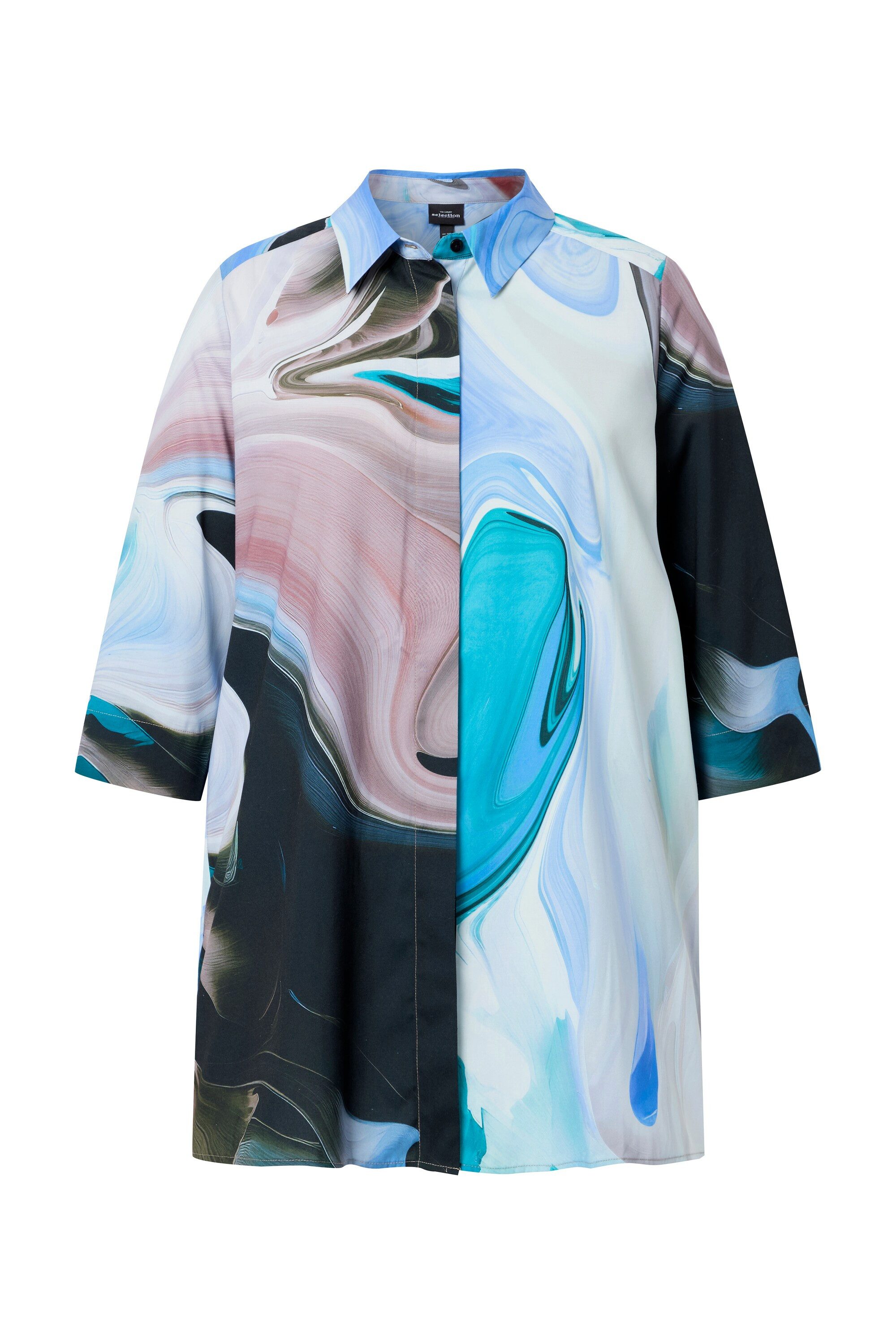 Ulla Popken Hemdbluse Bluse Marmor-Design A-Linie Hemdkragen 3/4-Arm