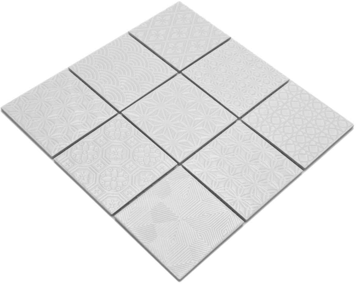 Mosani Mosaikfliesen Retro Vintage Mosaik Fliese Wand Keramik weiß Struktur Bad