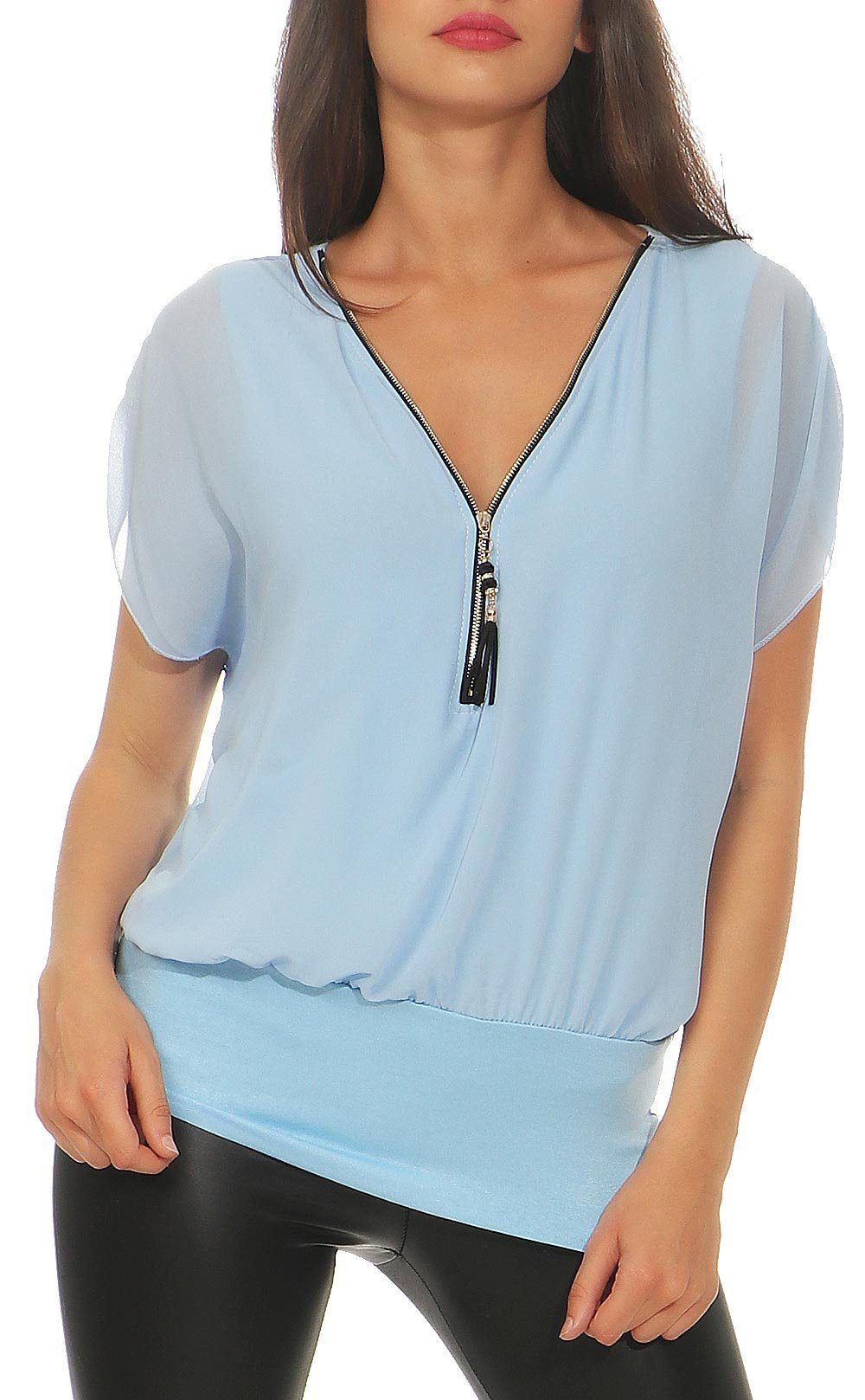 malito more than fashion Chiffonbluse 6298 Kurzarm Bluse hellblau