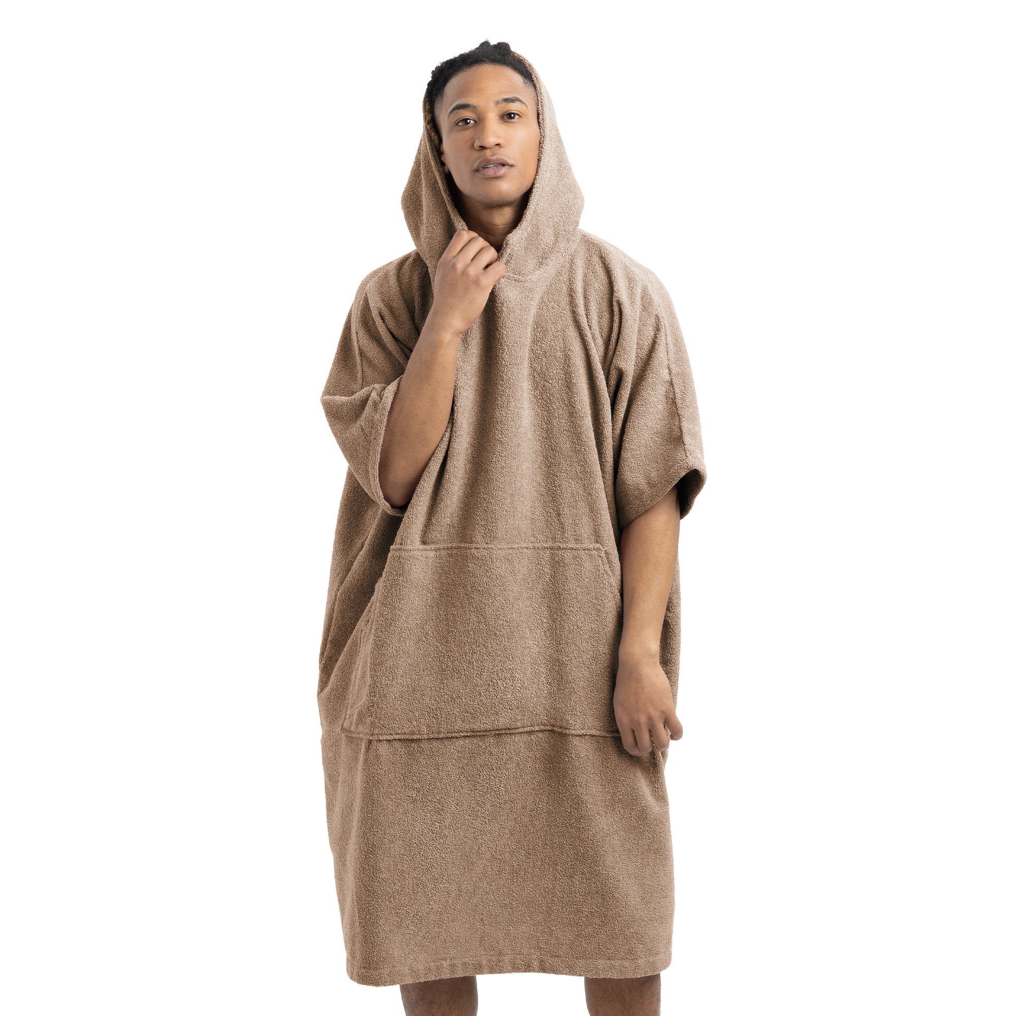 HOMELEVEL Unisex-Bademantel Badeponcho Unisex aus 100% Baumwolle für Erwachsene mit Kapuze, Baumwolle