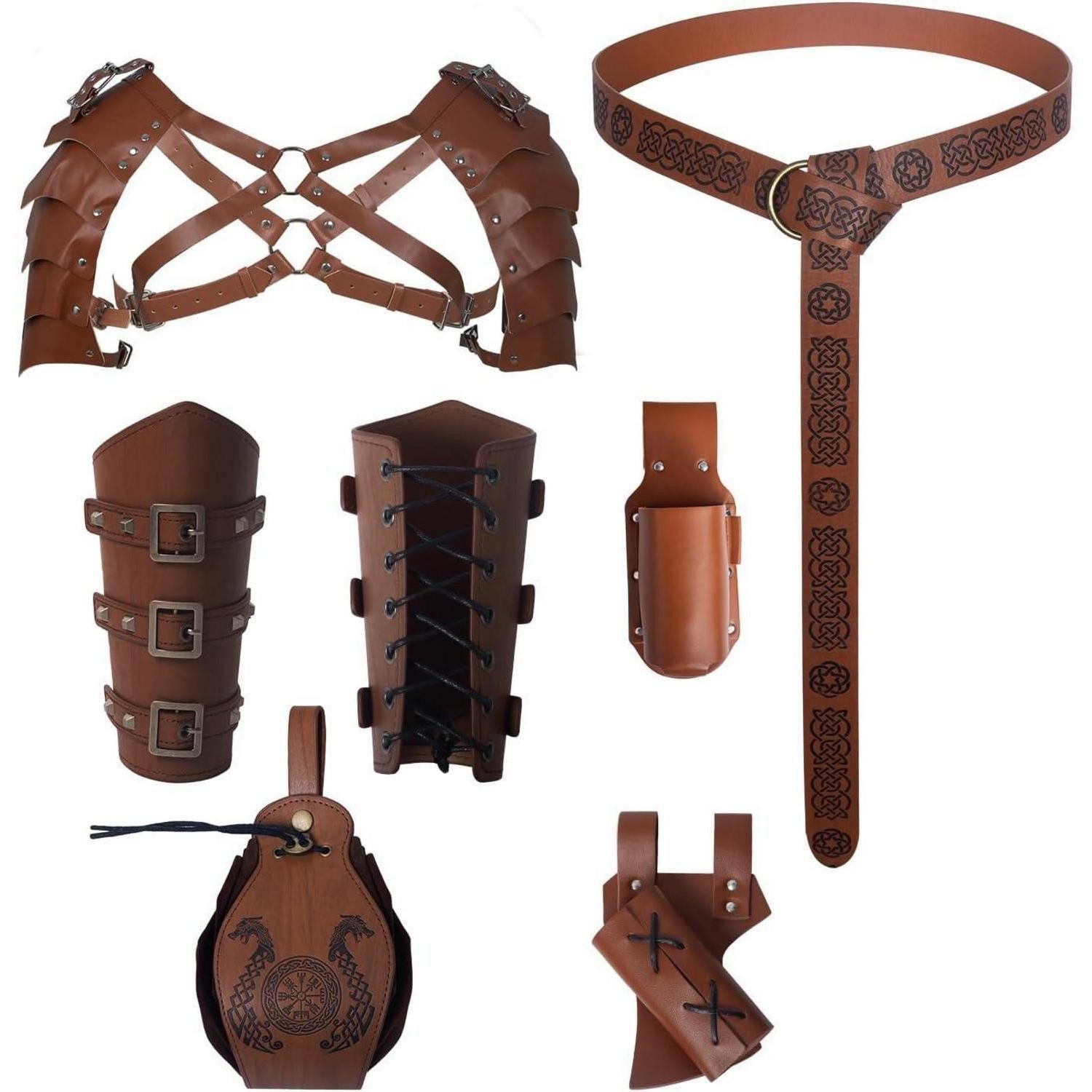 LuxusKollektion Ritter-Kostüm Mittelalter Kleidung Herren Ritter Gürtel Armschützer Braun