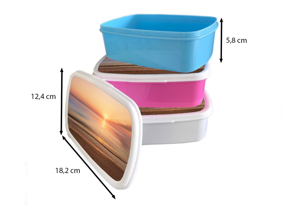 Kunststoff, Meer - Lunchbox weiß Sonnenuntergang, und - Brotdose, - Erwachsene, MuchoWow für und (2-tlg), Rosa Mädchen Jungs Strand für Kinder Brotbox