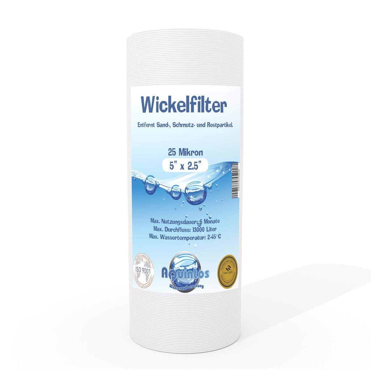 Aquintos Wasseraufbereitung Wasserfilter Wickelfilter 5 x 2,5 Zoll 25 micron Ersatzfilterkartusche