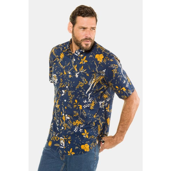 JP1880 Kurzarmhemd bis 7XL Halbarm-Hemd mit Blüten-Aufdruck Baumwolle