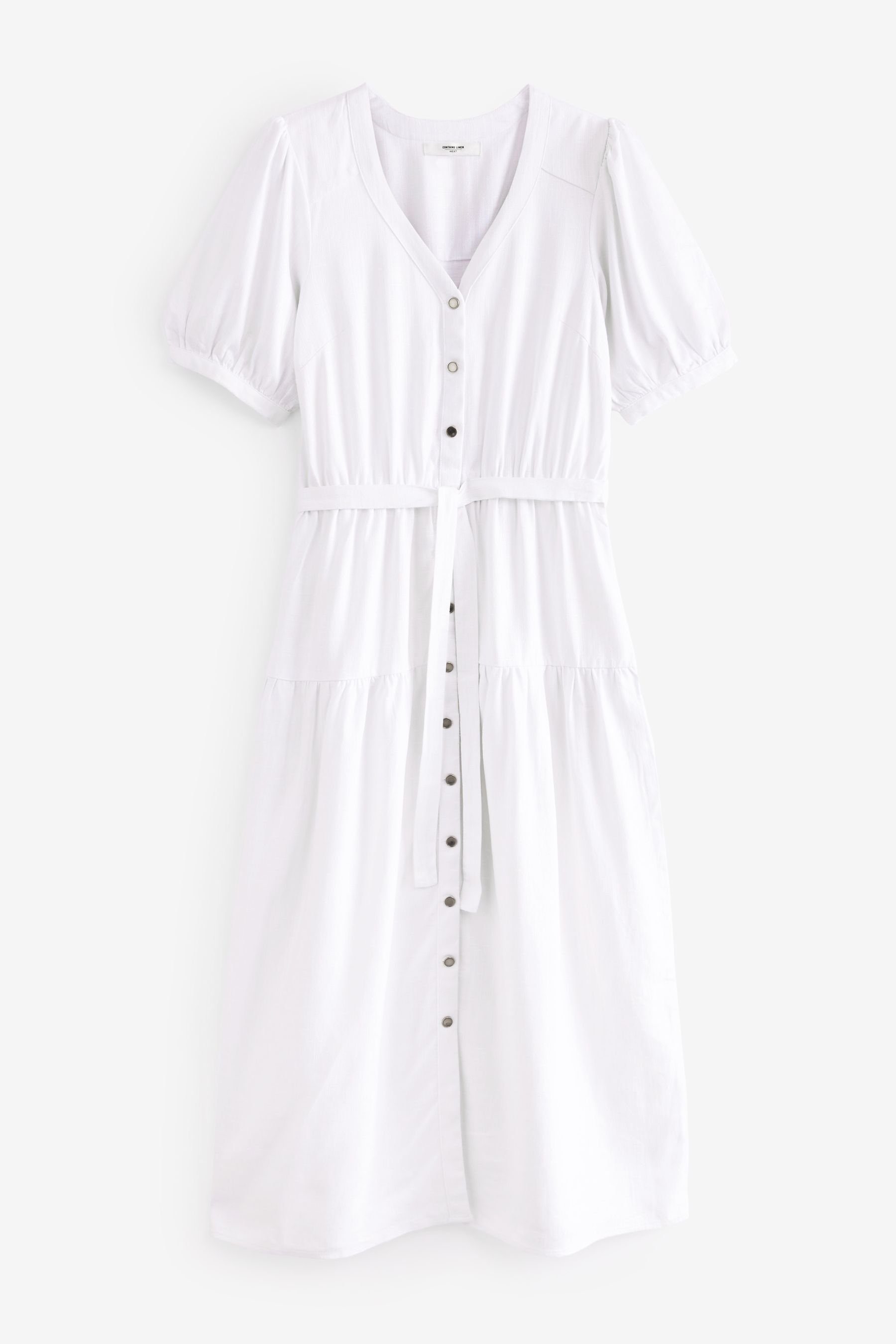 Midikleid Midikleid mit Knopfleiste und Leinenanteil, Petite