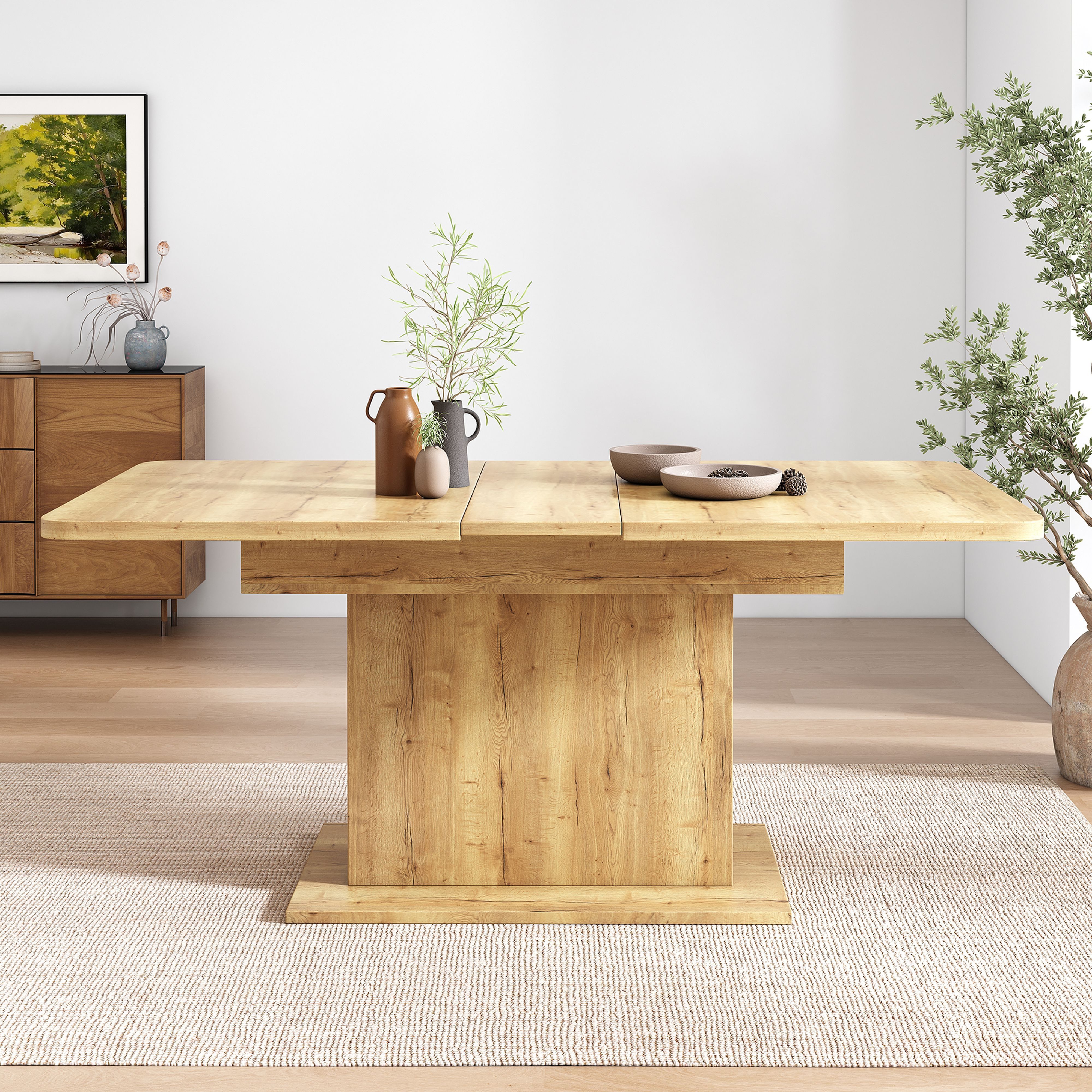 BlingBin Esstisch Ausziehbarer Esstisch mit Stauraum, Rechteckiger Esstisch (1er Set, 1-St., Maße: B110/130*T70*H75 cm, Tragendes Gewicht: 60 KG, Natur), Platzsparender Multifunktionaler Esstisch, Kaffee-Freizeittisch