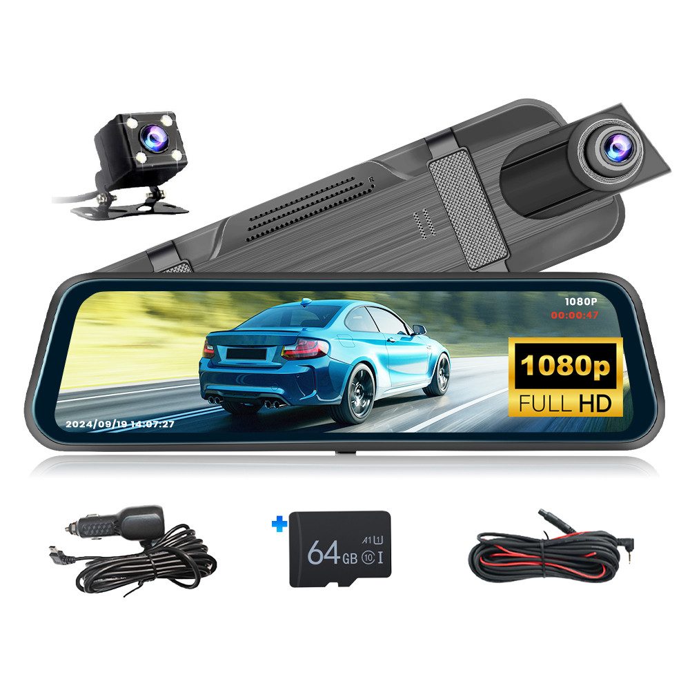 Dashcam Rückspiegel Kamera,9,66" HDR Dual Kameras 1080P Nachtsicht DVR Dashcam