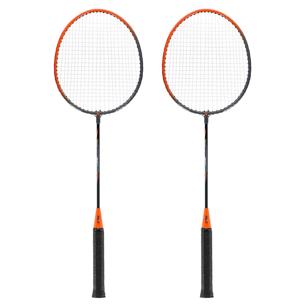 Nils Badmintonschläger Federballset Badmintonset Freizeitset, (Spar-Set, 2-tlg., 9 cm robust, 65), 2 Schläger, Stahlrahmen, Schutzhülle, 110 g