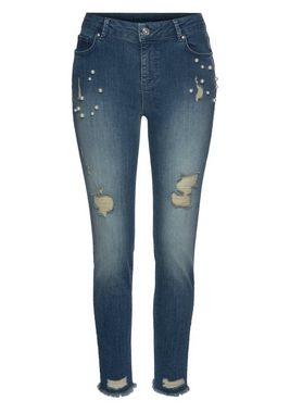 LASCANA Destroyed-Jeans mit Perlen, elastische Skinny-Jeans