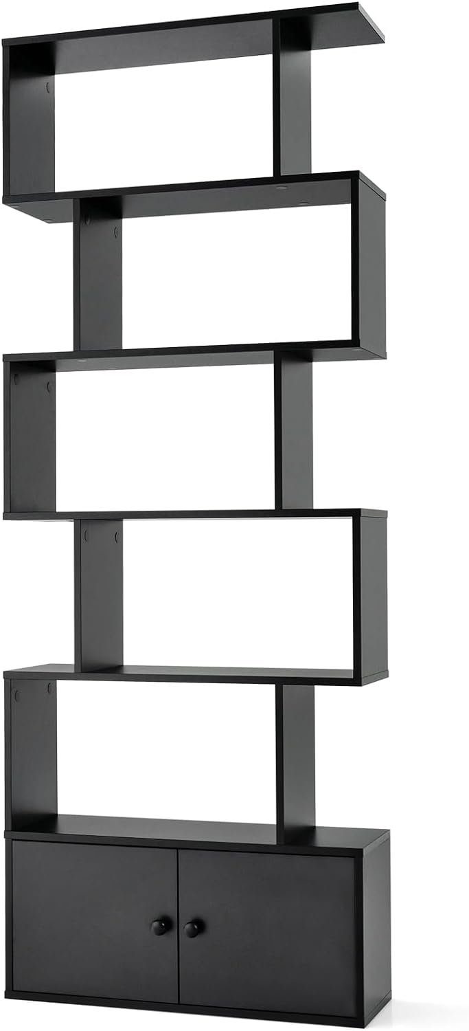 KOMFOTTEU Bücherregal Standregal, mit 5 Ebenen&2 Schubladen, schwarz