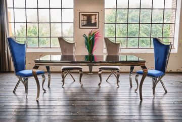 KAWOLA Esstisch AMARA, Tisch Glastisch Barock, Gestell Edelstahl, 200x100cm