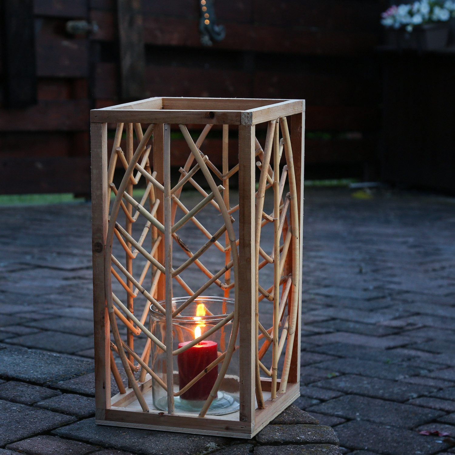 MARELIDA Laterne Laterne aus Rattan Windlicht mit Glaseinsatz Kerzenhalter H: 45,5cm (1-St)