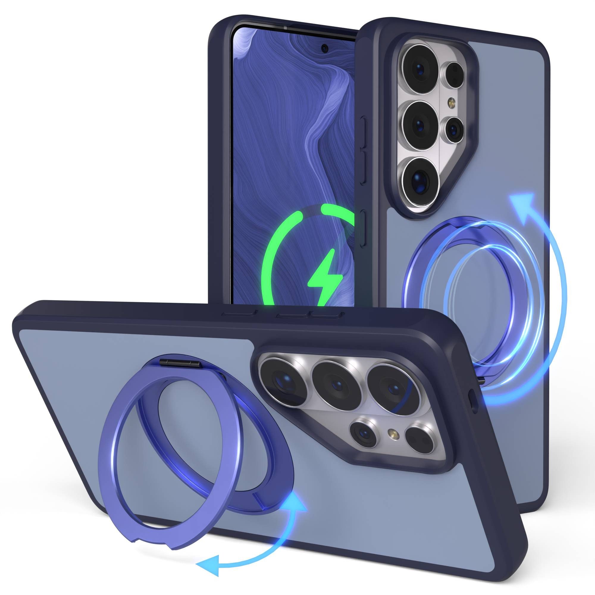 EAZY CASE Handyhülle Outdoor Galaxy S26 Ultra Case mit MagSafe Rotation Ring 6,9 Zoll, Outdoor Handy Hülle mit Rotation Ring Stoßfest aufstellbar Dunkelblau