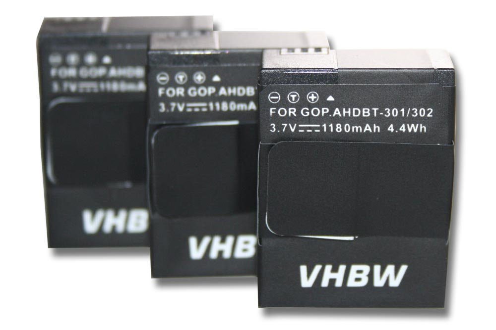 vhbw kompatibel mit GoPro V) 3 3 Kamera-Akku III 1180 3 III, mAh Hero Black (3,7 Li-Polymer Edition CHDHX-301, III