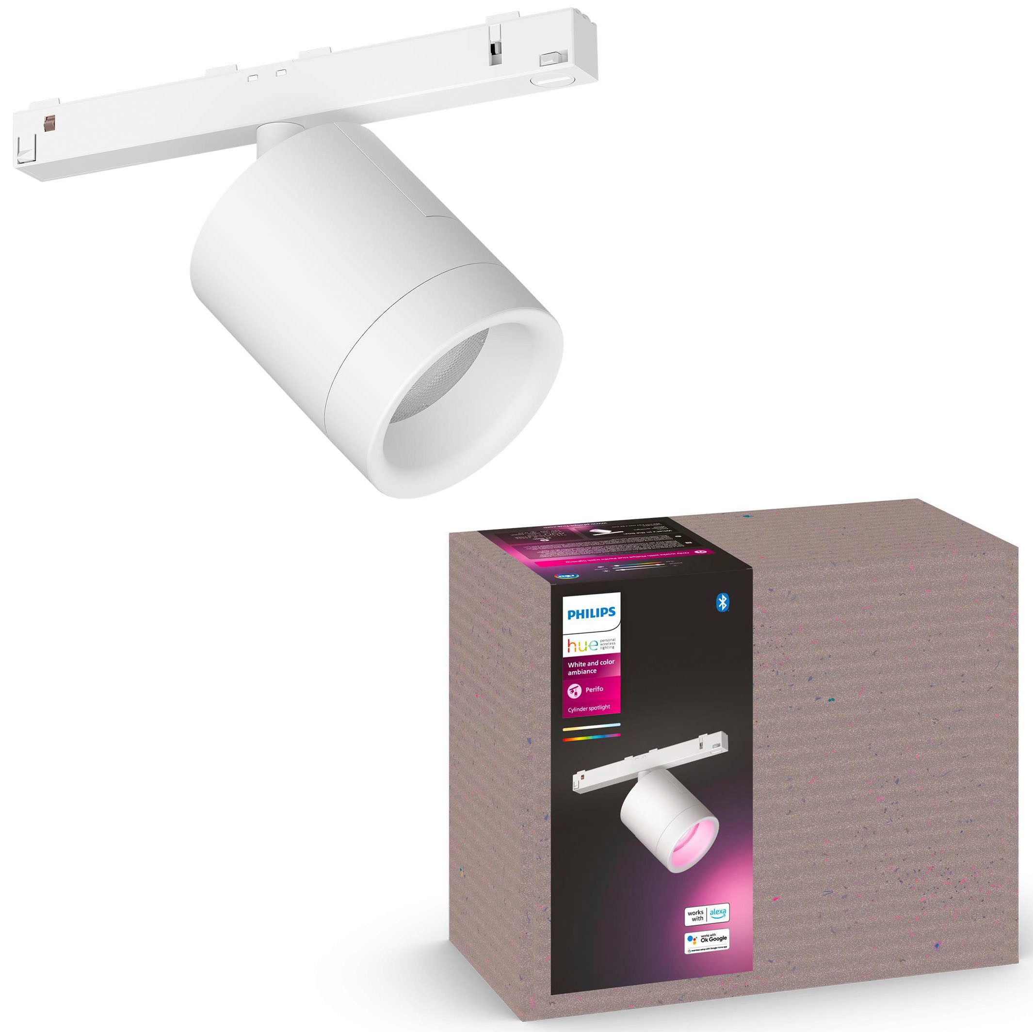 Philips Hue Schienensystem-Leuchten Perifo Schienensystem Erweiterungsspot, Dimmfunktion, LED fest integriert, Farbwechsler, 510 lm, 2000-6500 K, Leuchtdauer 25.000 Stunden, Made in Europe