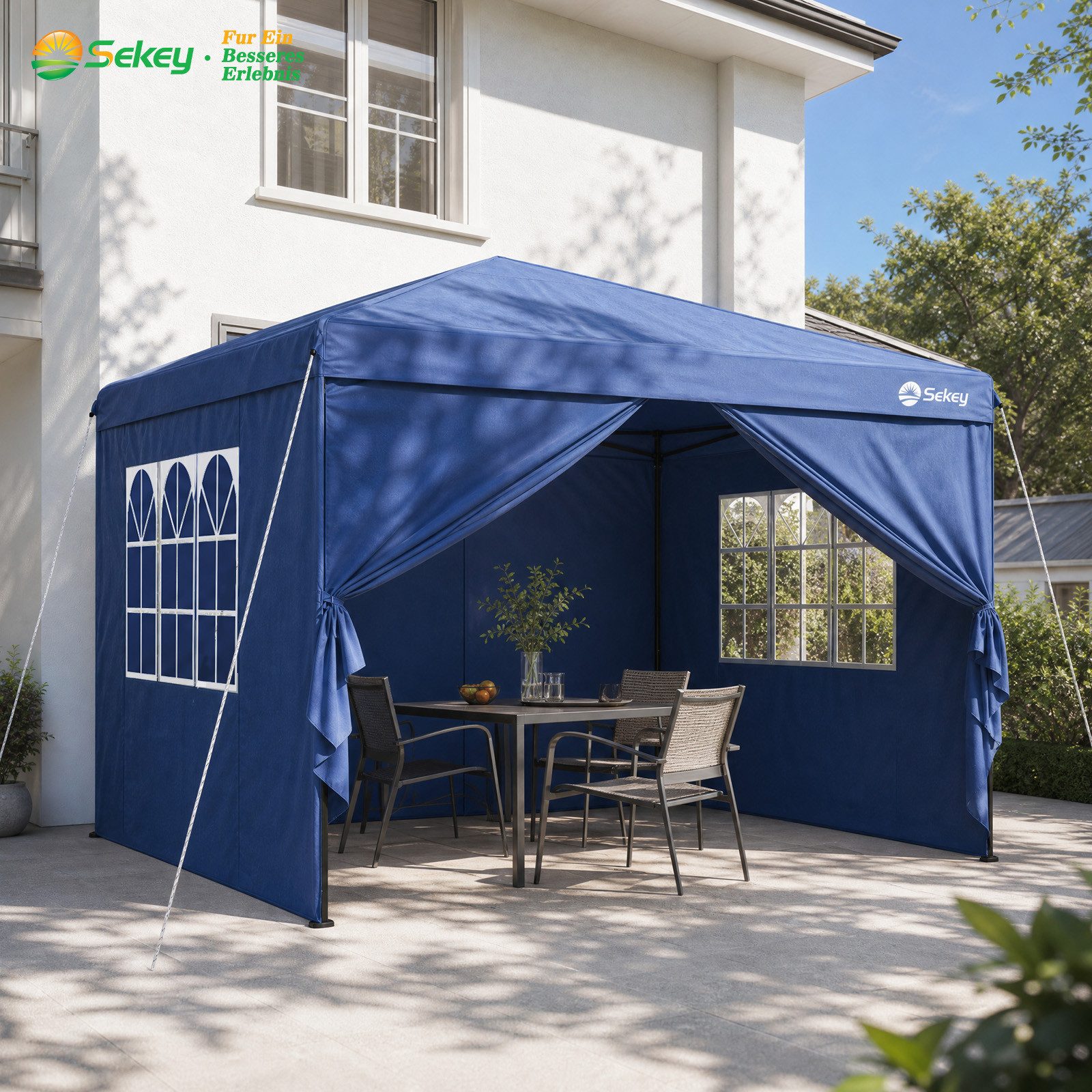 Sekey Faltpavillon 2x2/3x3/3x6 m, Gartenpavillon mit 4 Seitenteilen Partyzelt Wasserdicht, mit 4 Seitenteilen, Gartenpavillon 3 x 3 winterfest, Pavillon Pop Up Partyzelt, für Garten