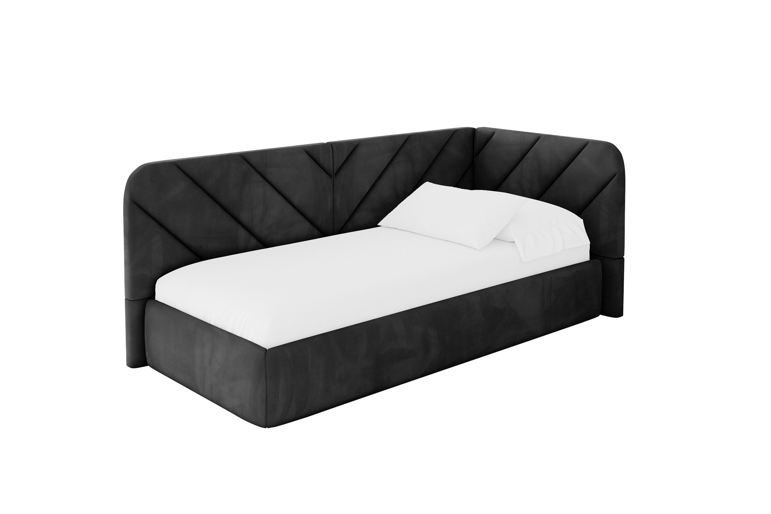 ALTDECOR Jugendbett FIKY (Jugendbett mit Bettkasten und Lattenrost, Polsterbett ohne Matratze), Einzelbett mit Stauraum, Bett mit Kopfteil