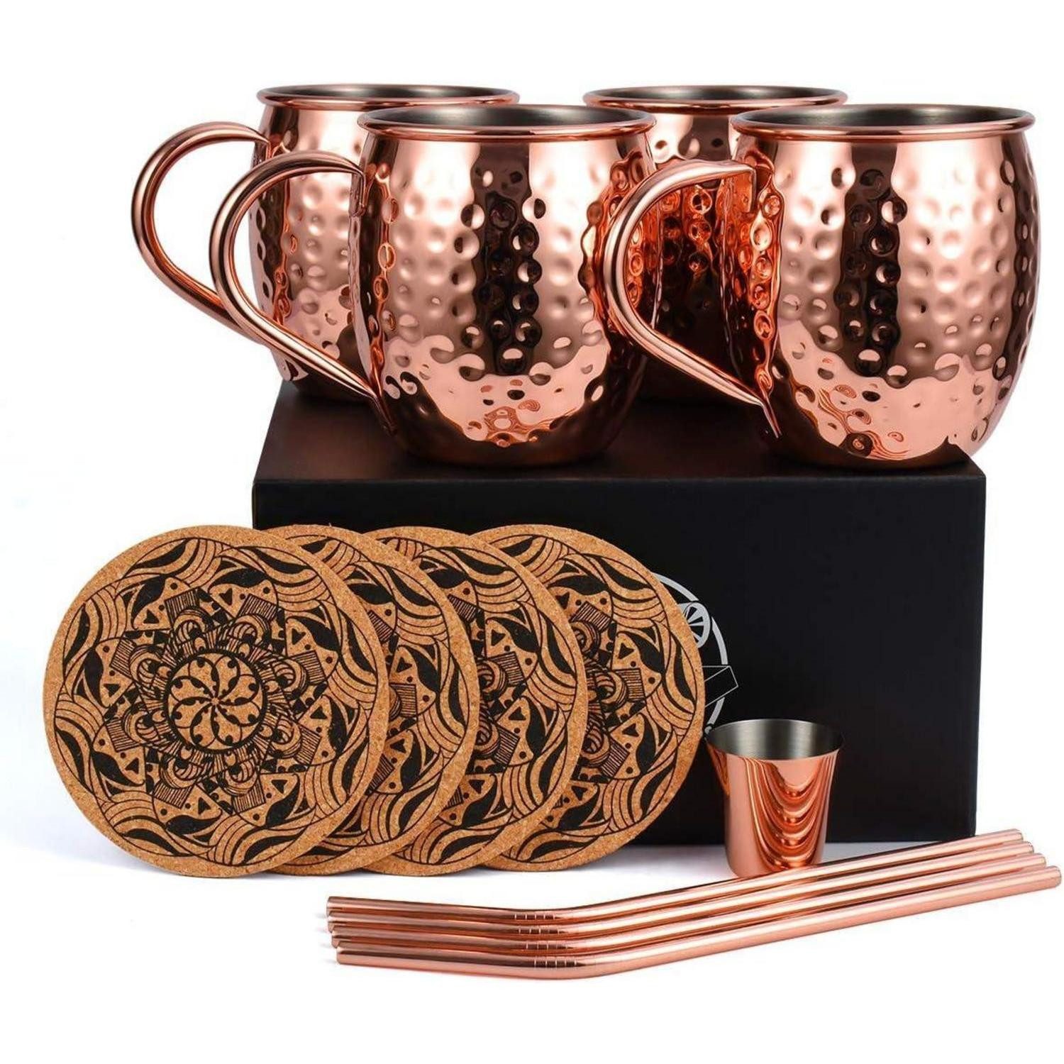 LuxusKollektion Cocktail-Set Moscow Mule Kupferbecher Set 473ml mit Zubehör Geschenkidee