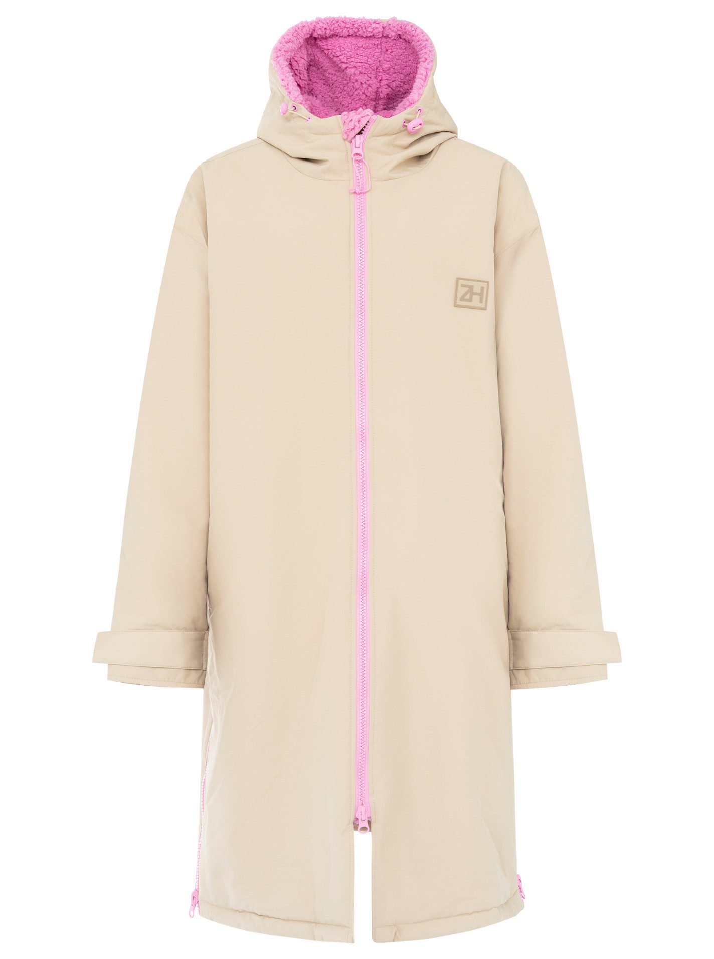 Zwillingsherz Kurzmantel "Oversize Windjacke ZH" seitliche Taschen, Kapuze, Reißverschluss, Teddy Futter, Oversized