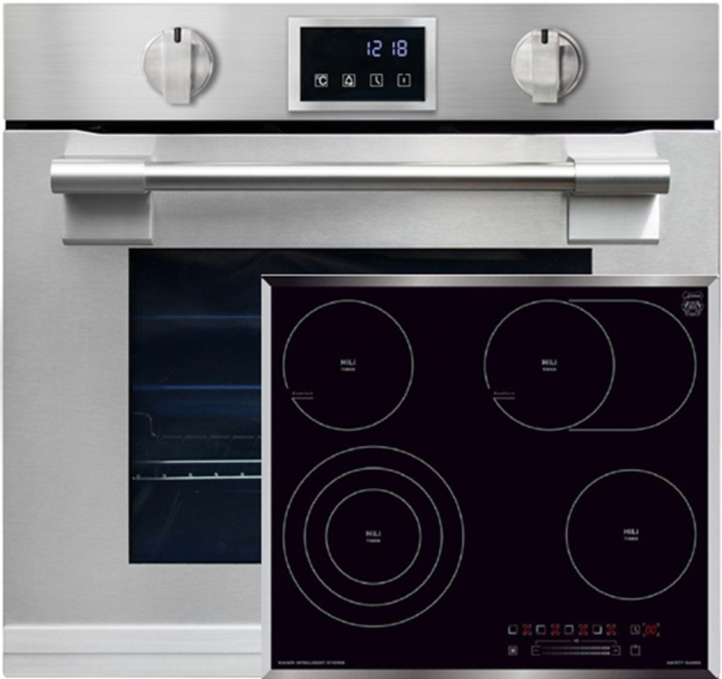 Backofen-Set Herd Set Autark Einbaubackofen XXL 86L, mit Pyrolyse & AirFry, Touchdisplay mit Elektro-Kochfeld 60 cm 4 Kochzonen, QuickHeat Zonen EH 6339+KCT 6715 F