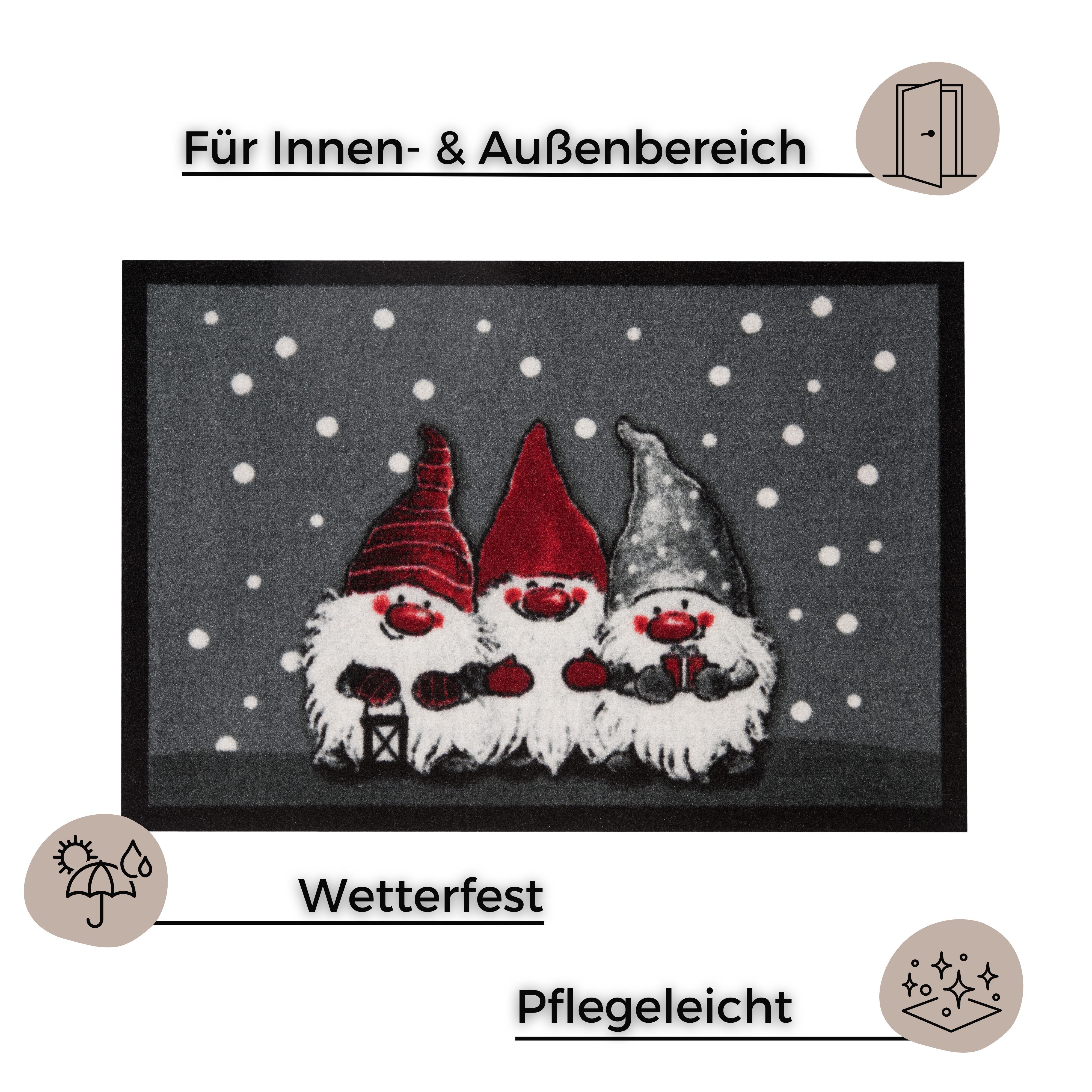 HANSE Home Fußmatte 3 Zwerge, Türmatte, rechteckig, Höhe: 7 mm, Schmutzfangmatte, Outdoor, Rutschfest, Weihnachten, Waschbar, Innen