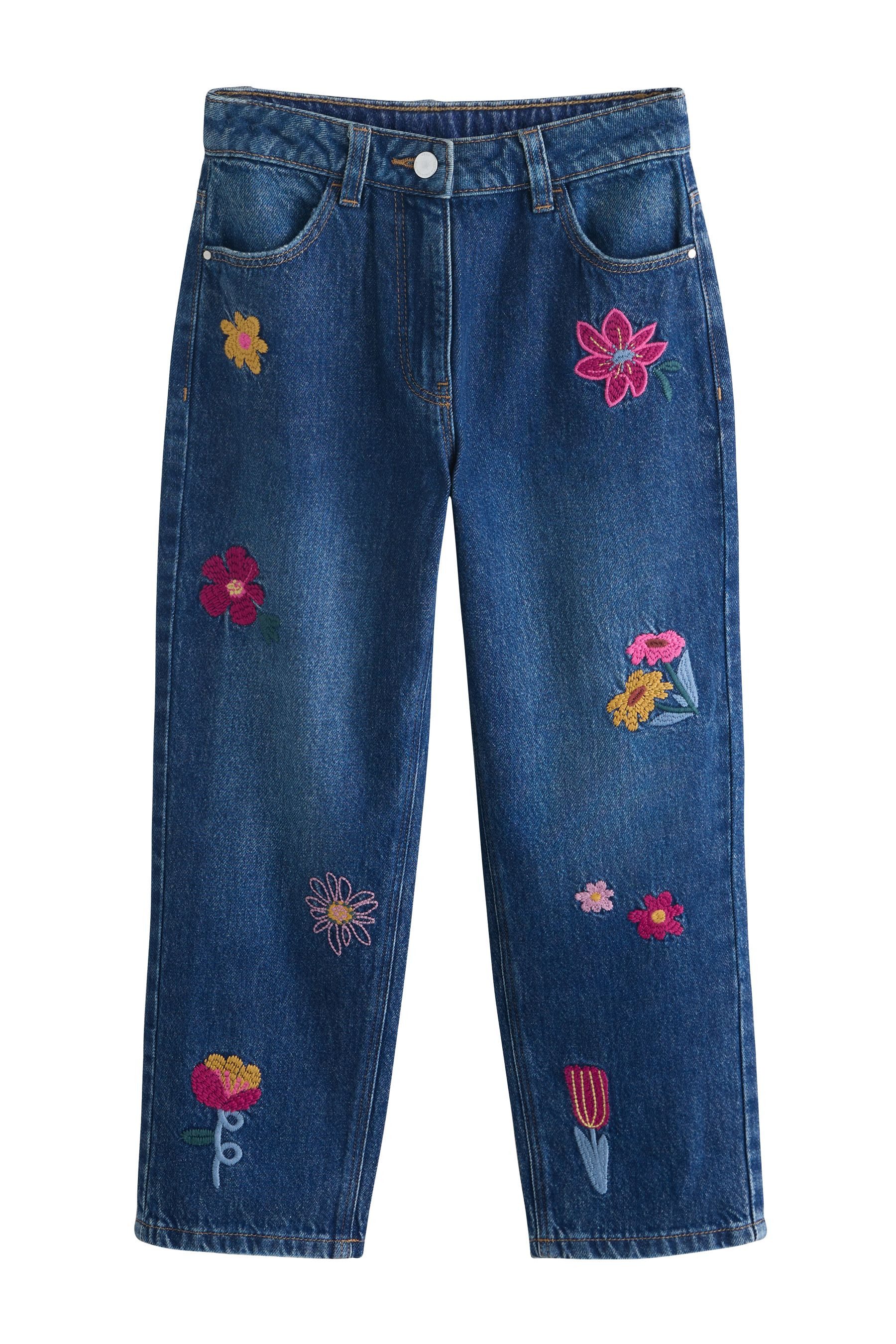Next Straight-Jeans Jeans mit Blumenstickereien + geradem Beinschnitt (1-tlg)