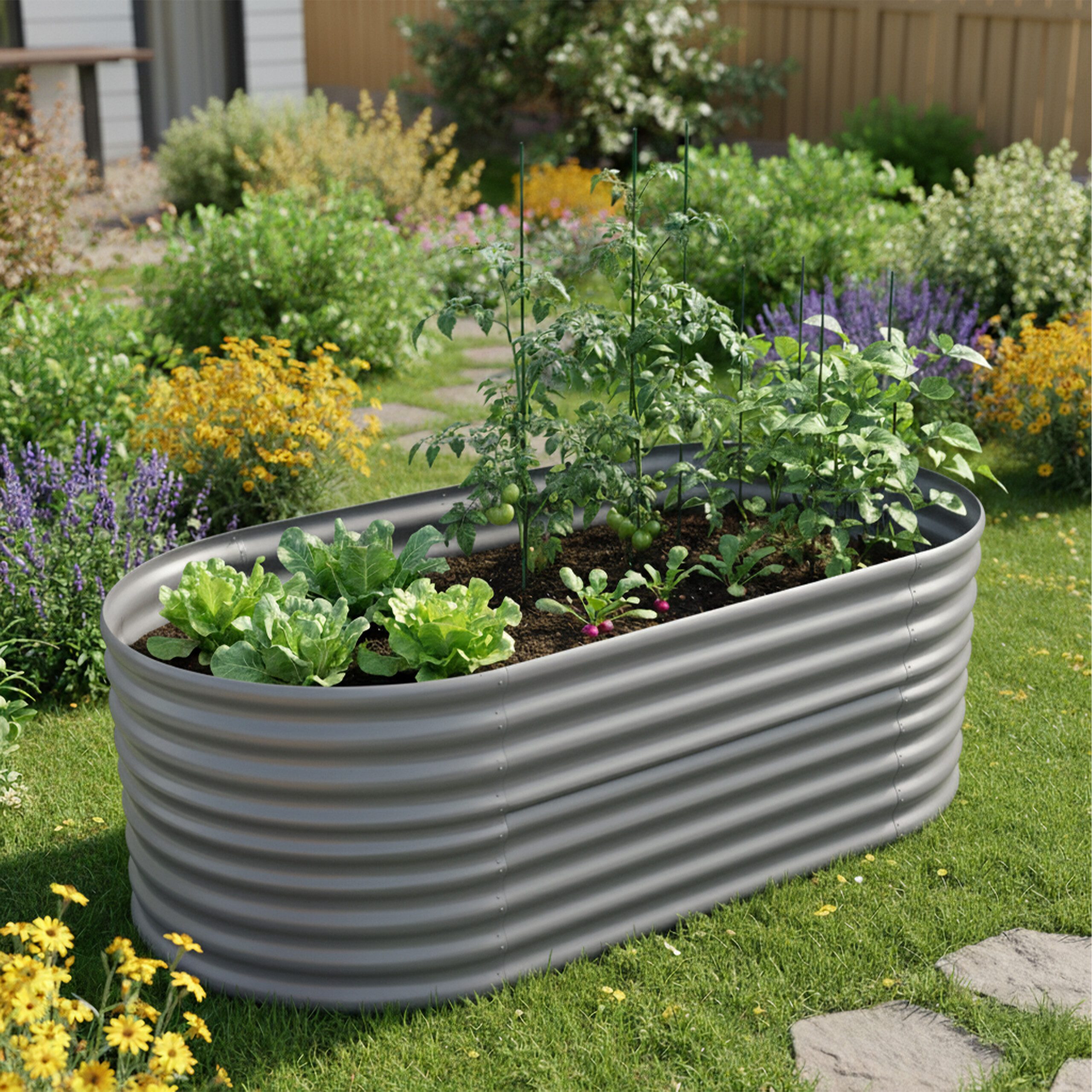 relaxdays Hochbeet Metall halbrund, Hellgrau