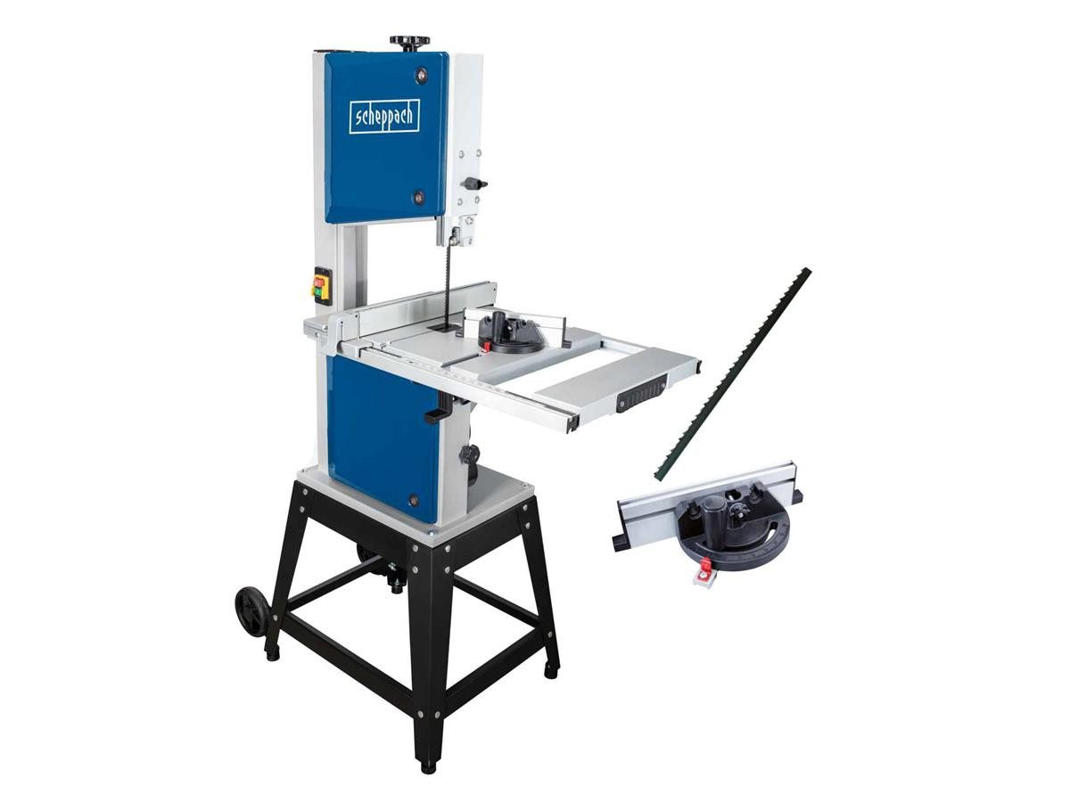 Scheppach Bandsäge HBS400 230V, Set, 4-St., 750 W Motorleistung, Arbeitstisch aus Aluminium, inkl. Untergestell, Querschneidlehre und zweitem Sägeblatt