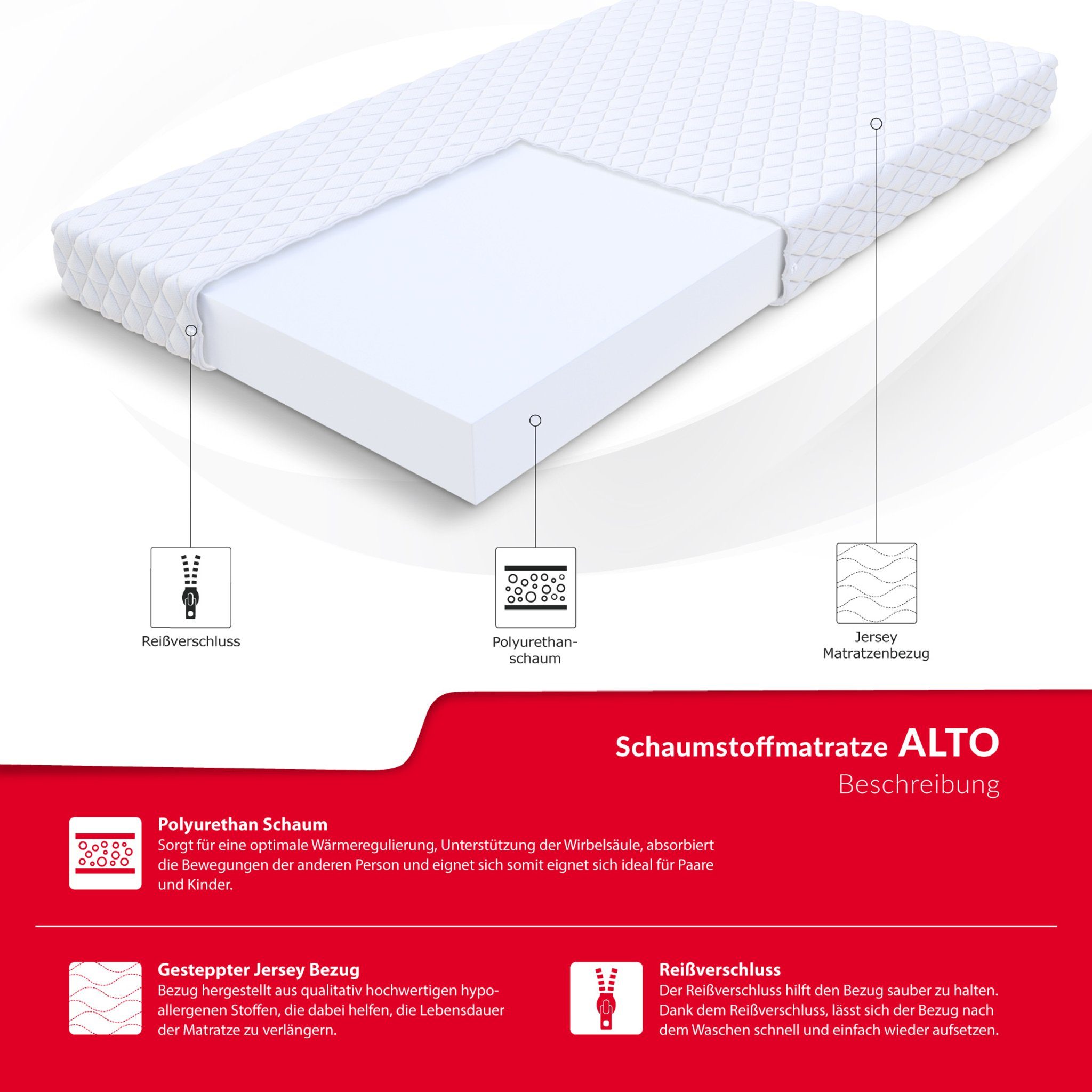 Kaltschaummatratze ALTO 90x200, 140x200, 180x200 cm & weitere Größen, FDM, günstig online kaufen