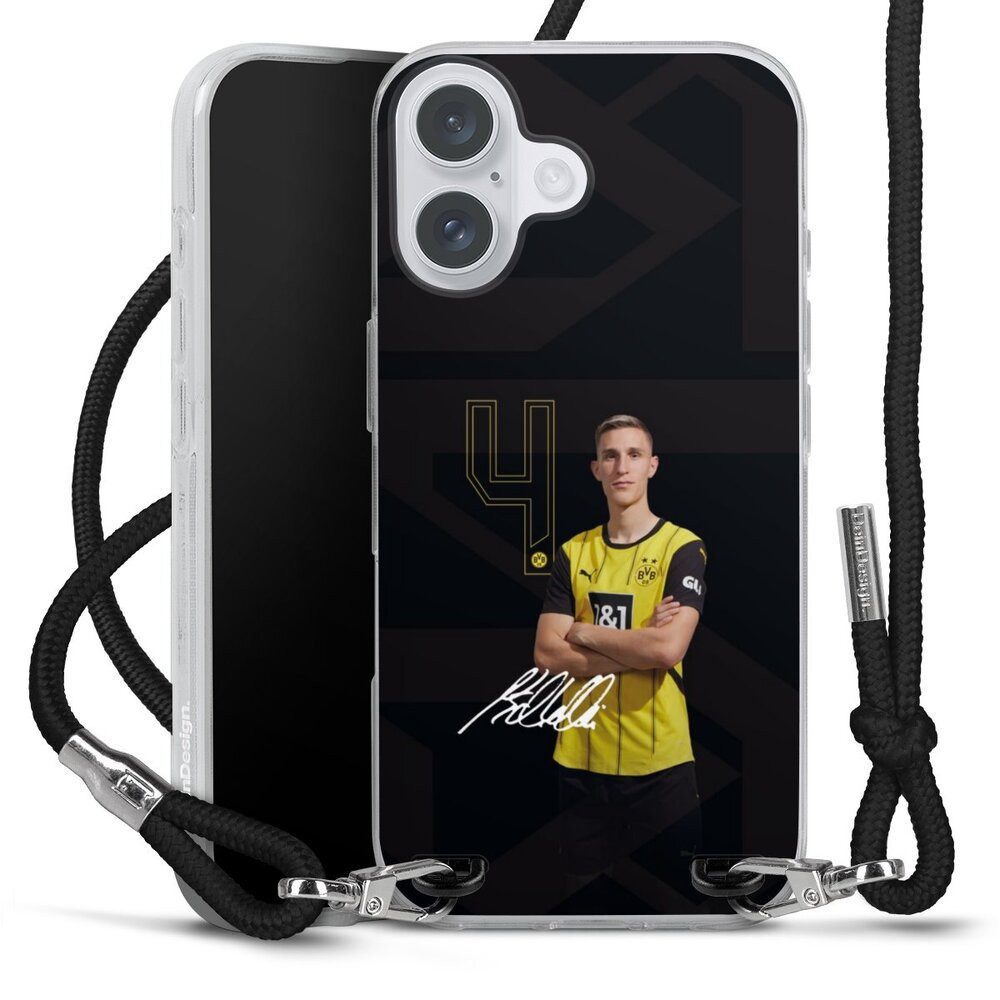 DeinDesign Handyhülle Borussia Dortmund Nico Schlotterbeck Offizielles Lizenzprodukt, Apple iPhone 16 Plus Handykette Hülle mit Band Case zum Umhängen