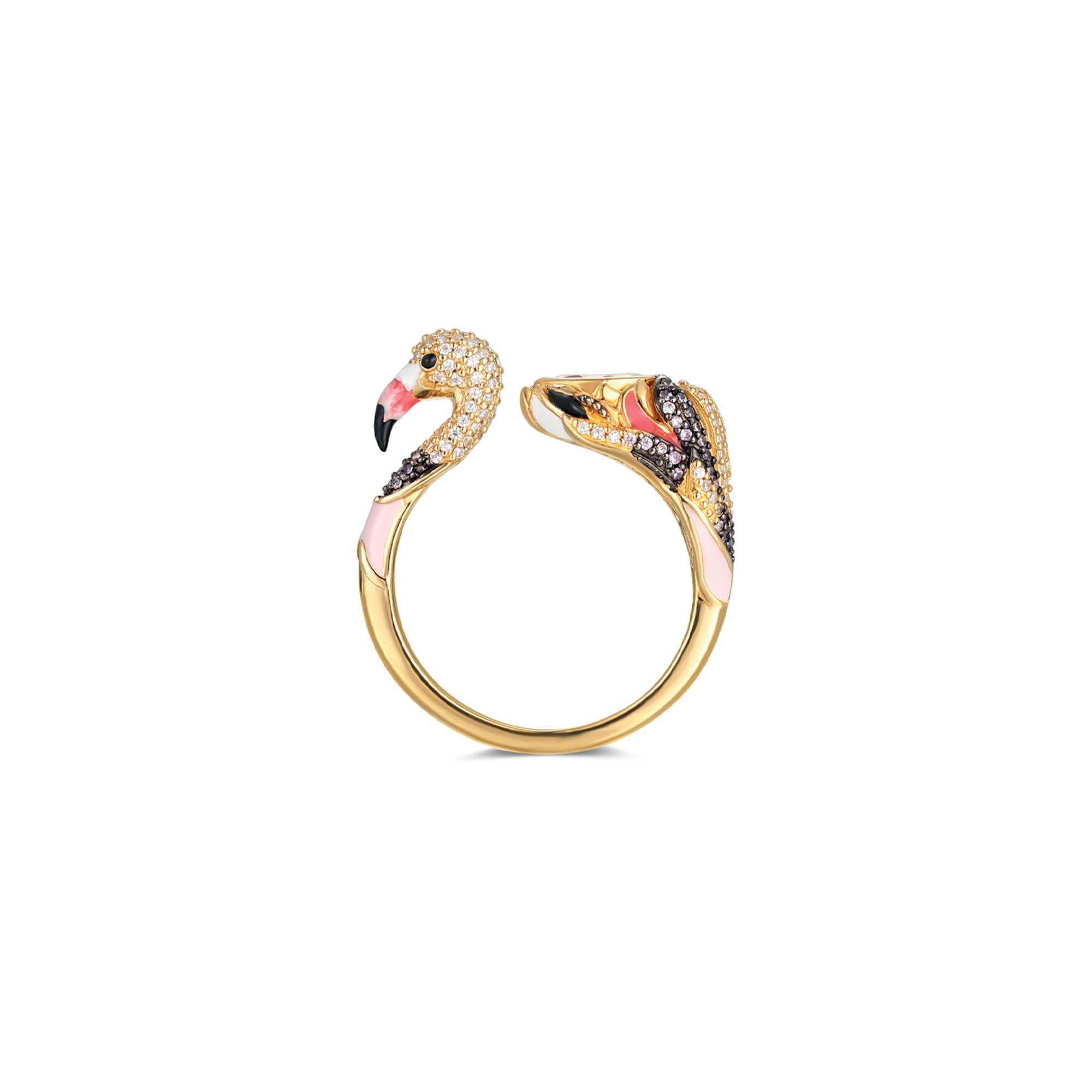 Seinerzeit FLORA & FAUNA Silberring Fiola Flamingo Ring (1-tlg), Material: 925 Sterling Silber, vergoldet, geschwärzt mit Emaille