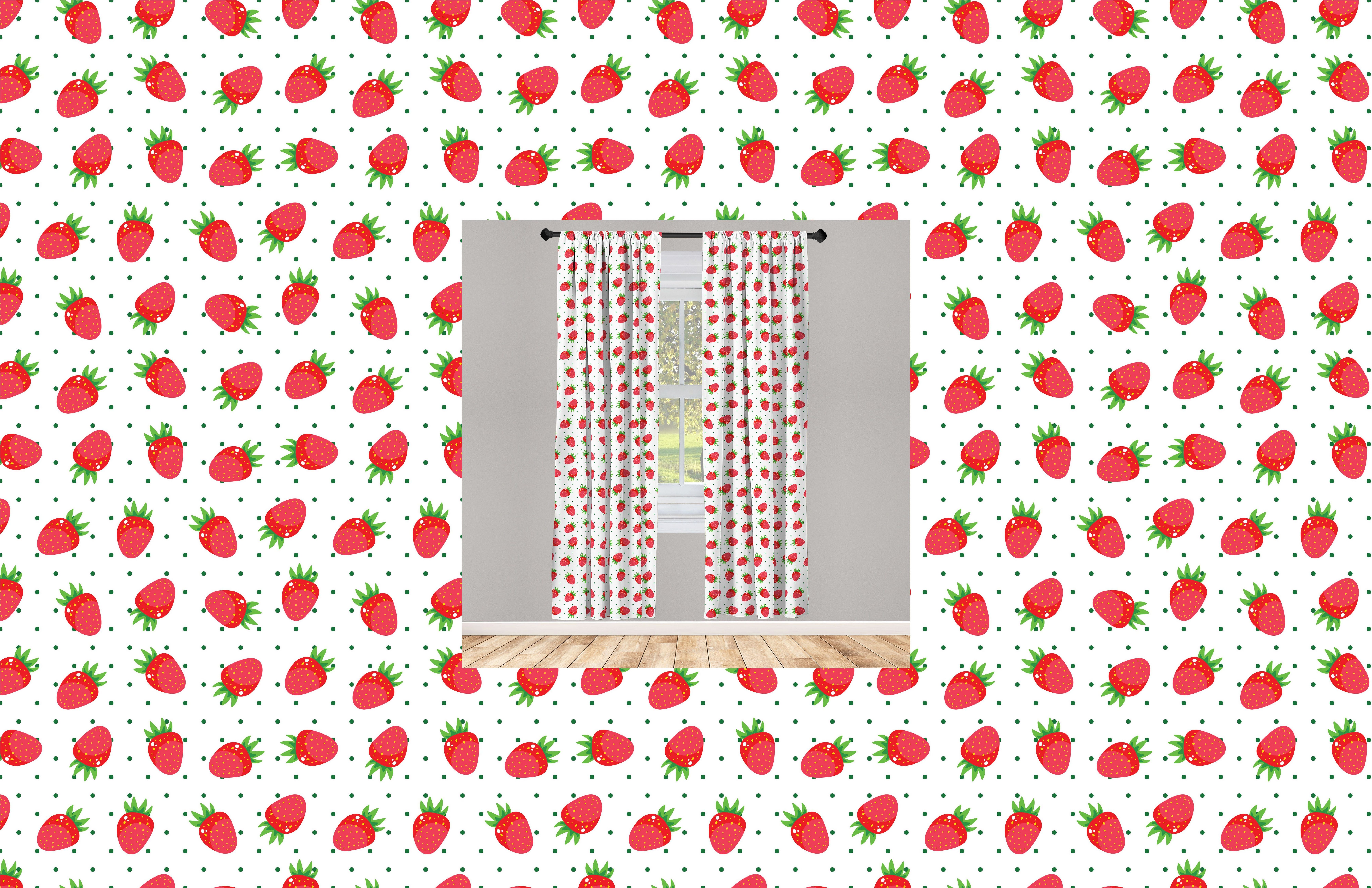 Vorhang Dekor, Punkte Microfaser, Wohnzimmer auf Kindisch Gardine Schlafzimmer für Abakuhaus, Erdbeerefrüchte