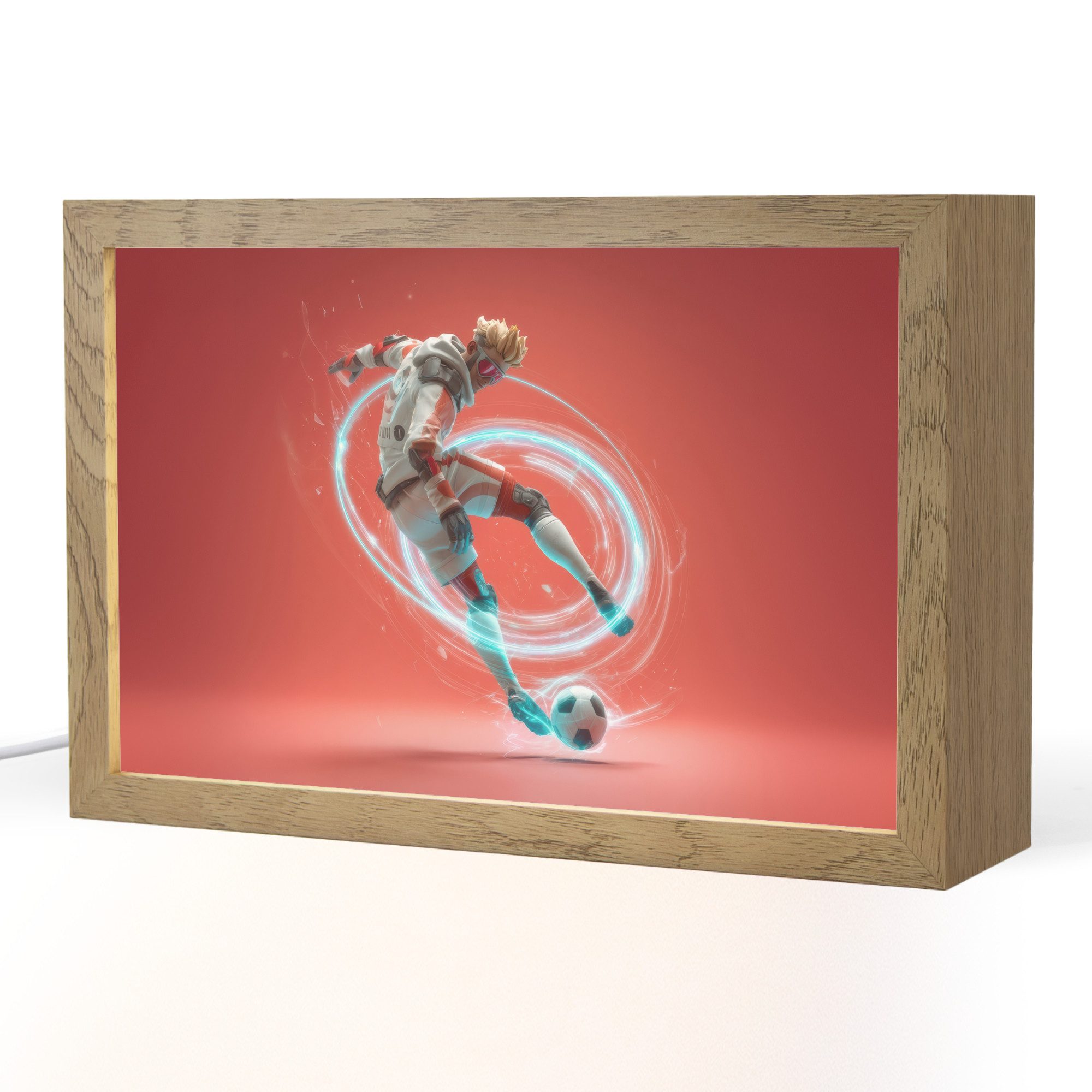 OnlyWow Nachttischlampe Lightbox Fußballer - Ball - Lichtkreis - Rot - Jungen, Dimmbar, Farbwechsel, LED, Warmweiß, Kaltweiß, Neutralweiß Einstellbar, Nachtlicht Kinder, Babyzimmer, Dimmbar, mit Kabel, LED, Tischleuchte