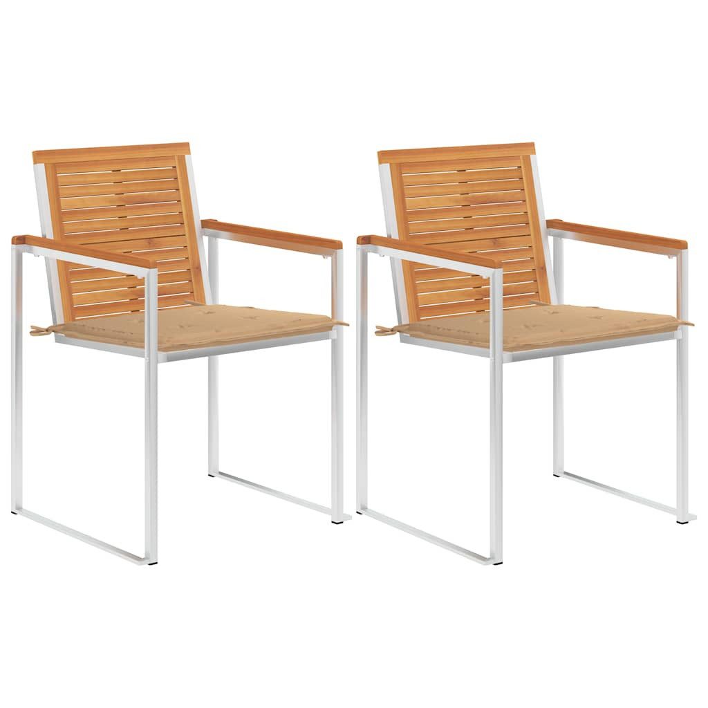 vidaXL Gartenstuhl Gartenstühle mit Kissen 2 Stk. Massivholz und Stahl (2 St)