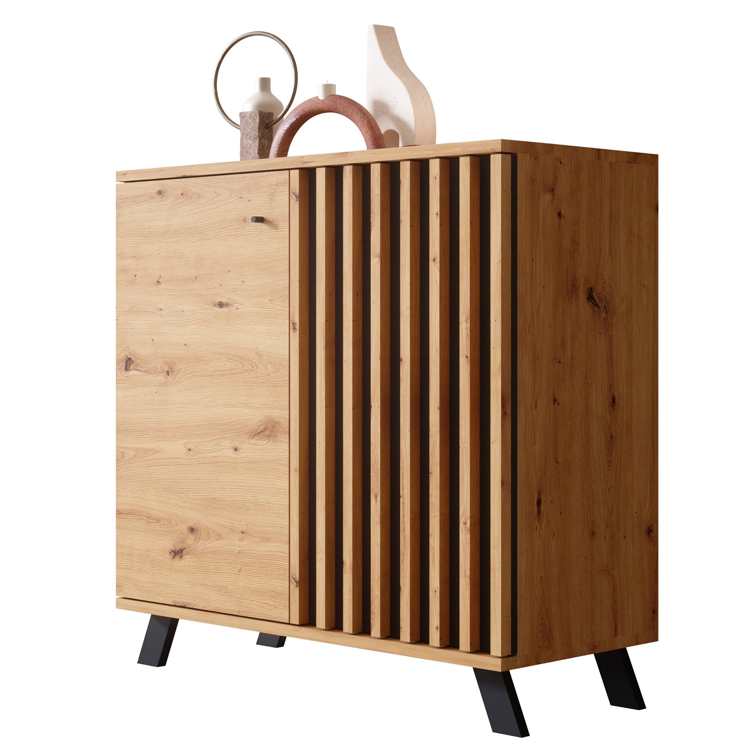 Newroom Kommode Wildeiche 80 cm, Wildeiche Sideboard Modern Wandpaneel Vintage Highboard Anrichte