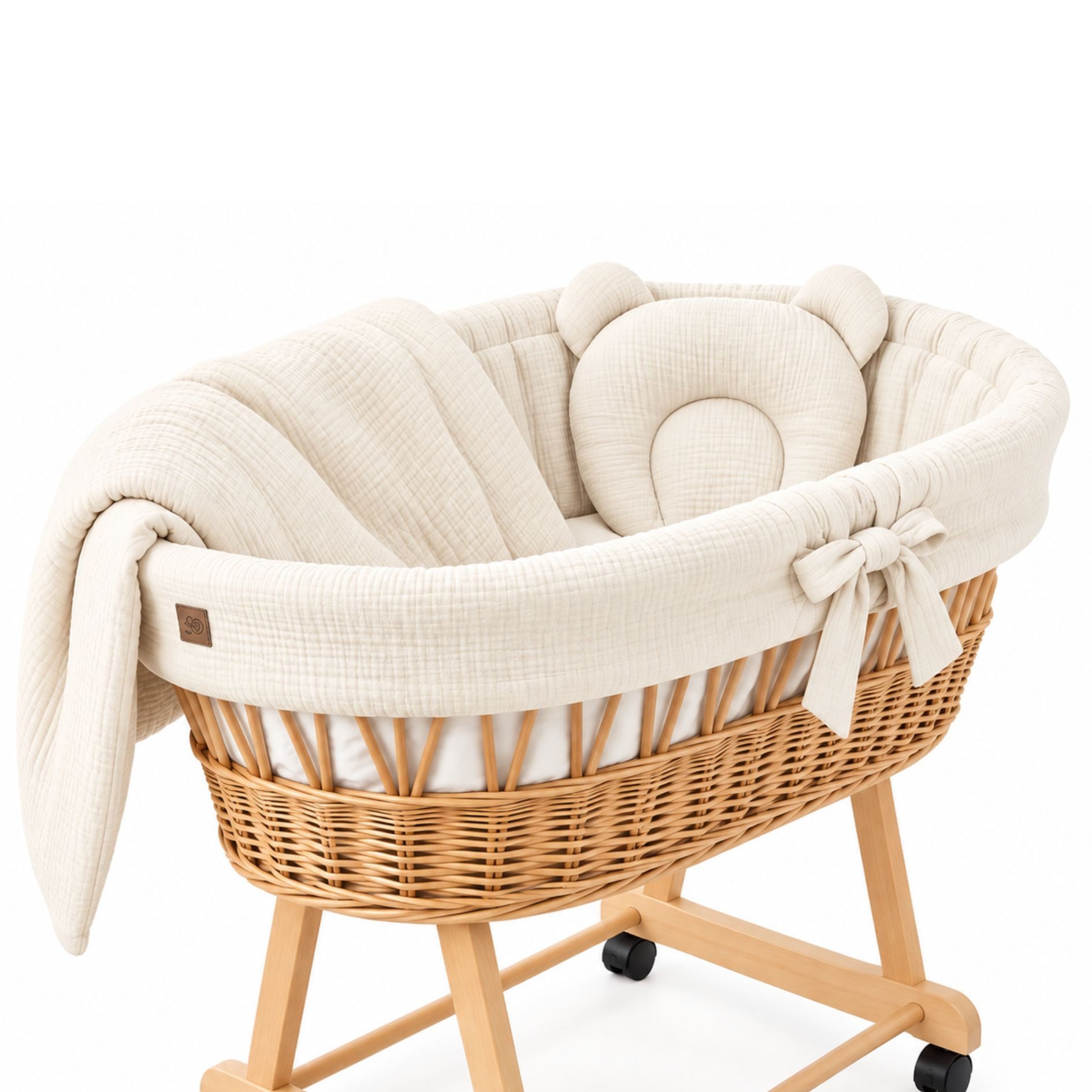 Babymajawelt Babybettwäsche Stubenwagen Bettwäsche Set 4tlg. Musselin Bett Set, Musselin, 4 teilig, Made in EU, Besonders Weich, Reine Baumwolle, Ohne Himmel
