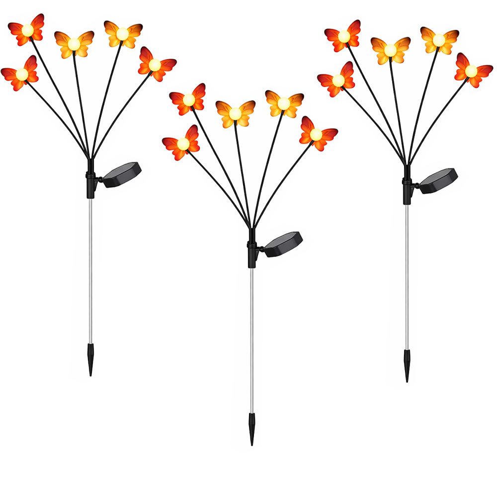 Expo Börse LED Solarleuchte, LED-Leuchtmittel fest verbaut, Warmweiß, Stecklampe Solarlampe LED Gartenstecker Schmetterling H 68 cm 3er Set