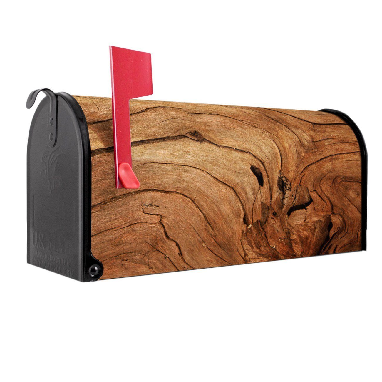 banjado Amerikanischer Briefkasten Mailbox Trockenes Holz (Amerikanischer Briefkasten, original aus Mississippi USA), 22 x 17 x 51 cm schwarz