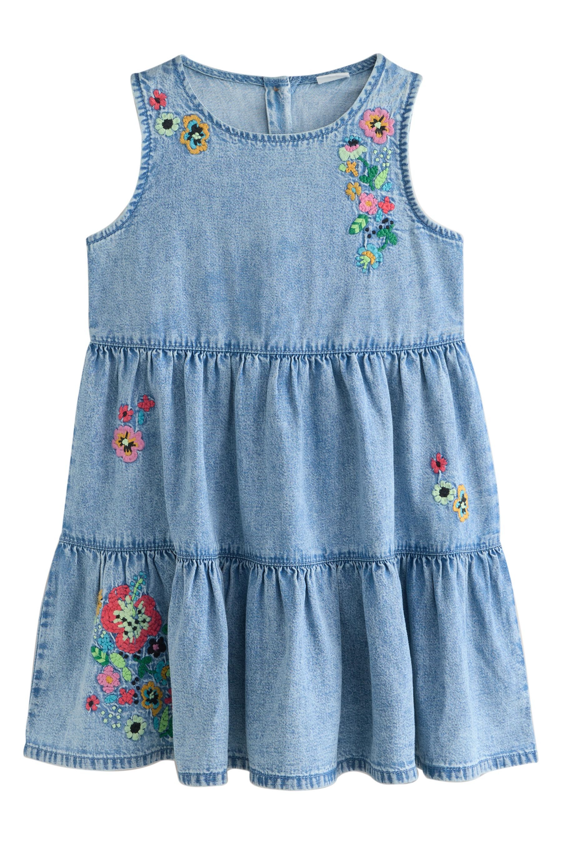 Next Jeanskleid Denim-Stufenkleid mit Stickereien (1-tlg)