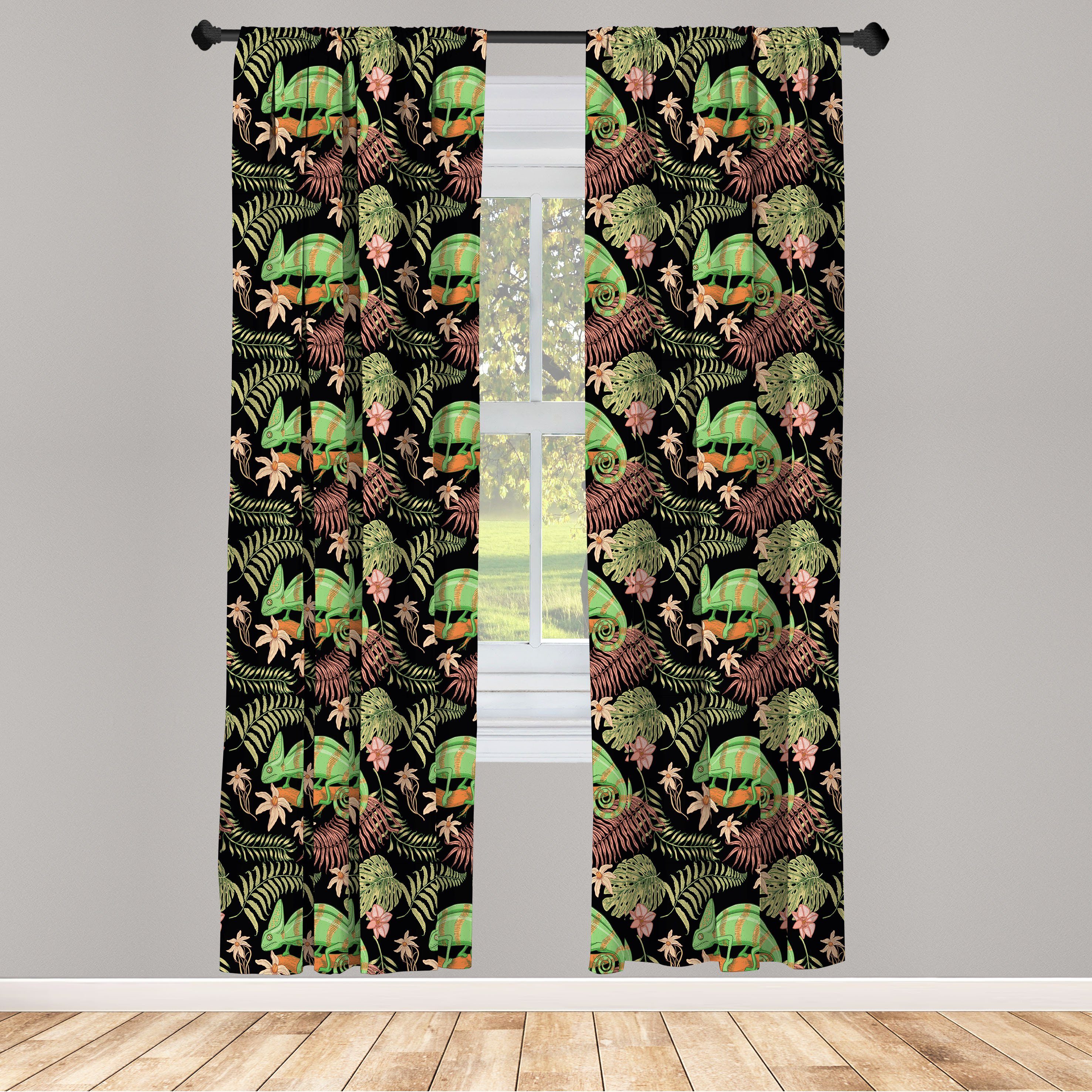 Gardine Vorhang für Wohnzimmer Schlafzimmer Dekor, Abakuhaus, Microfaser, Tropisch Chamäleon-Eidechse Exotic