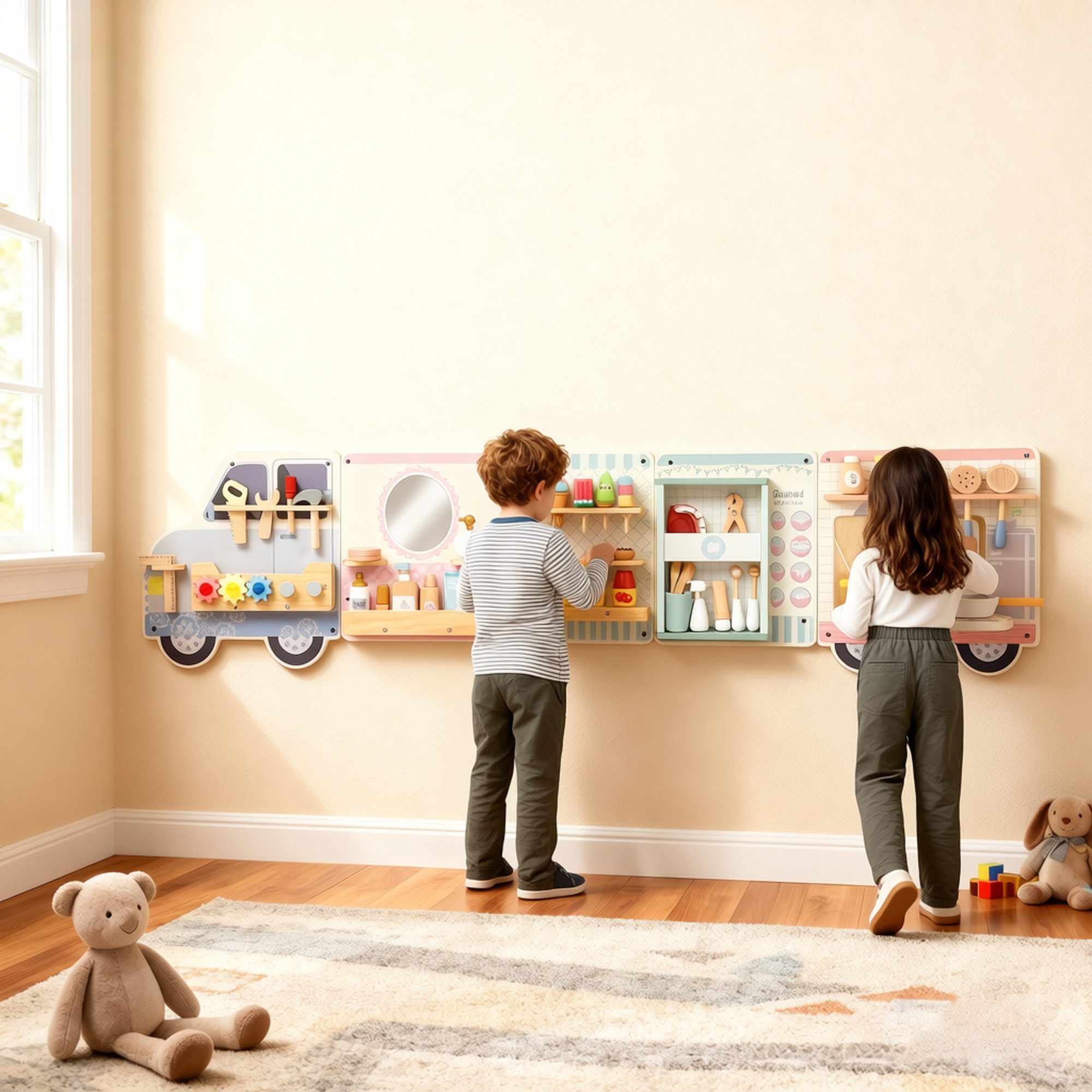 AIYAPLAY Lernspielzeug Busy Board Truck-Design (Set, 1-St., Wandaktivitätstafel), Wandmontage, 5-in-1, Montessori
