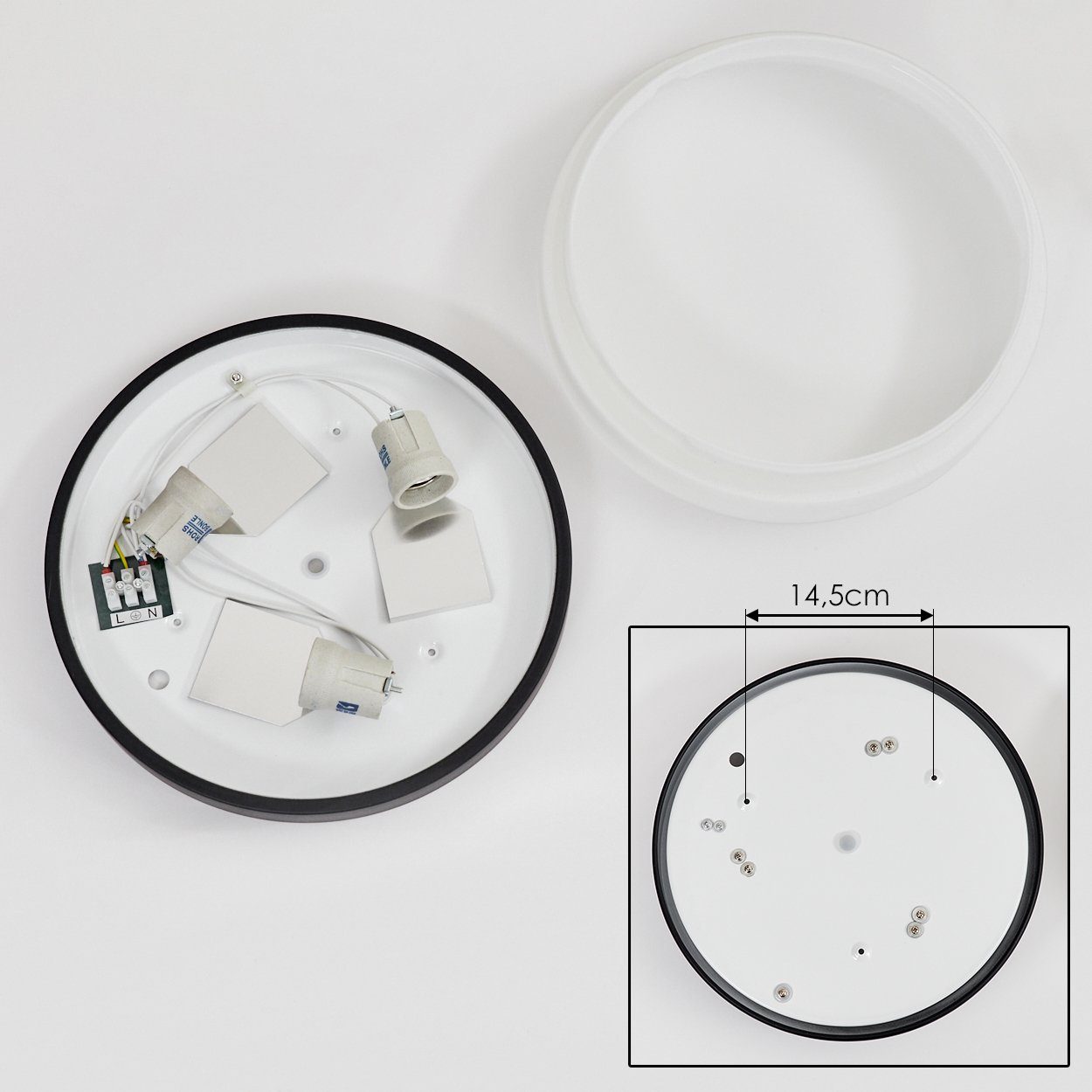 Leuchtmittel, Aluminium/Glas runde »Sospirold« in aus ohne Deckenlampe 3xE27 Deckenleuchte ideal das Schwarz/Weiß, hofstein Badezimmer ILLU, 44, für IP (30cm),