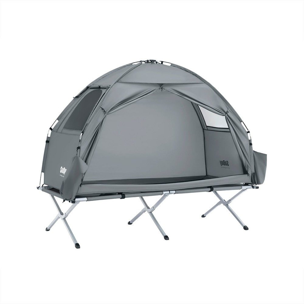 SoBuy Angelzelt OGS32-II-HG-TP, Campingzelt mit Luftmatratze, 1-Personen Trekkingzelt, Personen: 1 (1er Set), Komplettset mit Matratze, Kissen, Pumpe und Tragetasche für Outdoor