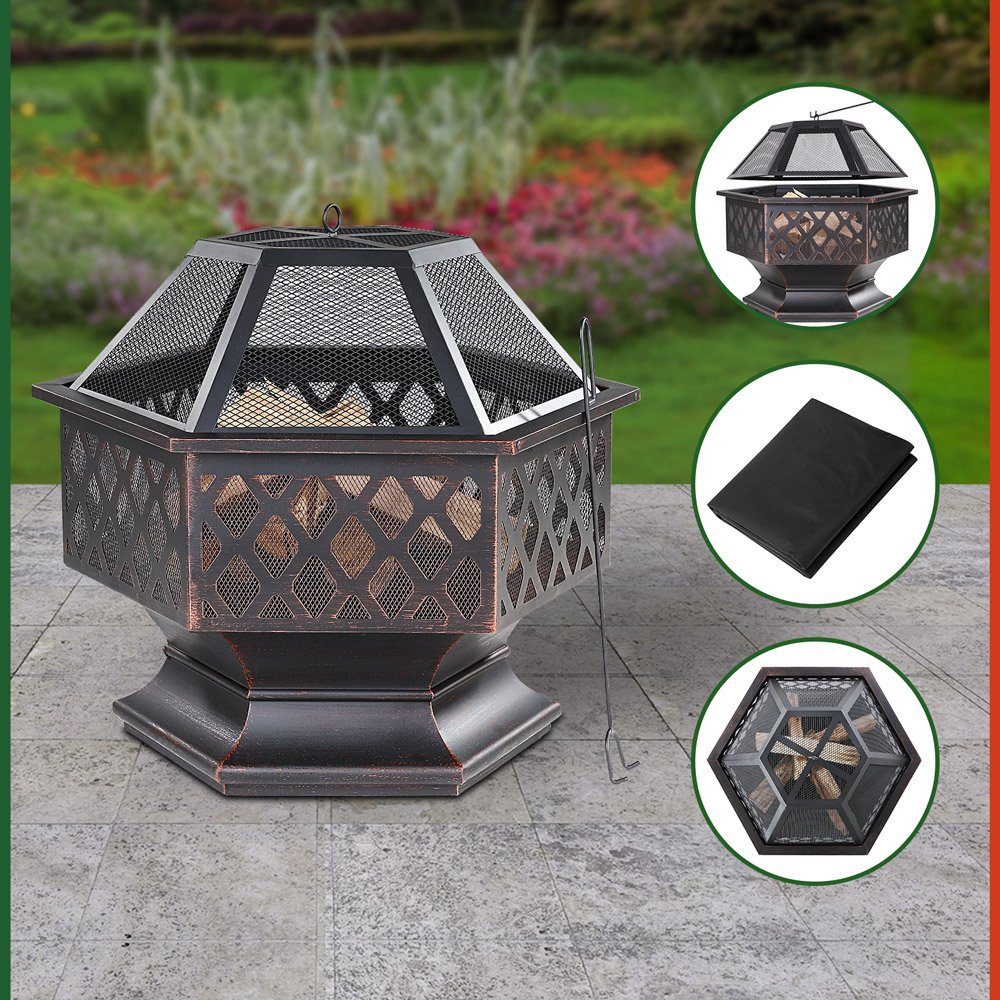 Gardebruk Fire Bowl, Fire Pit for Garden with Spark Screen Cover, Rust Look, Large Grill 70cm