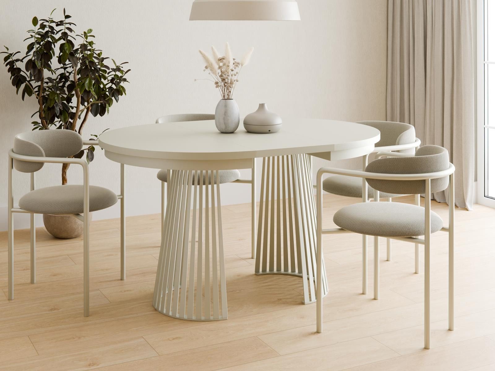 Compleo Esstisch Rund, Säulengestell mit Rillenstruktur DAST (TOPSELLER), Ausziehbar Ø: 100cm