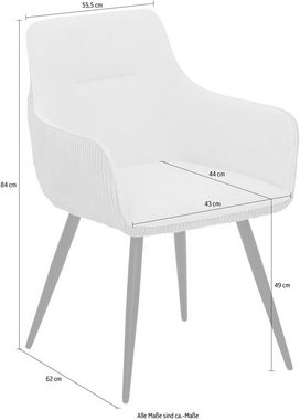 Home affaire Esszimmerstuhl LISA (Set, 2 St), Armlehnstuhl, moderner Materialmix: Cord und Samtvelours