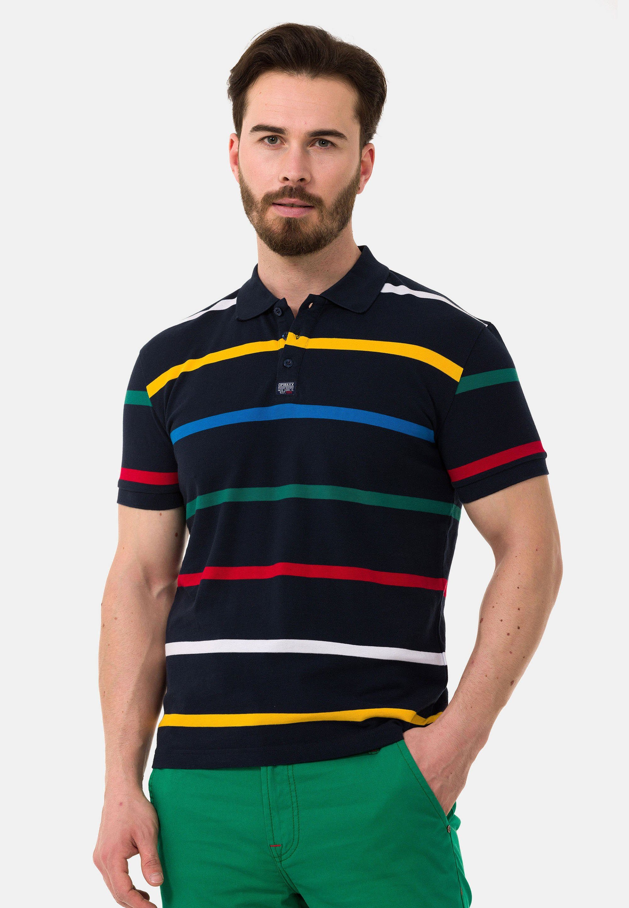 Cipo & Baxx Poloshirt mit farbenfrohem Streifen-Design indigo